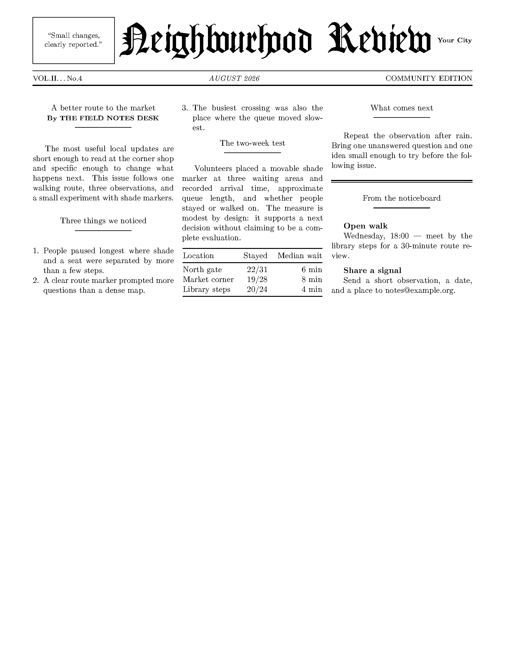 First page of the Newspaper Newsletter template