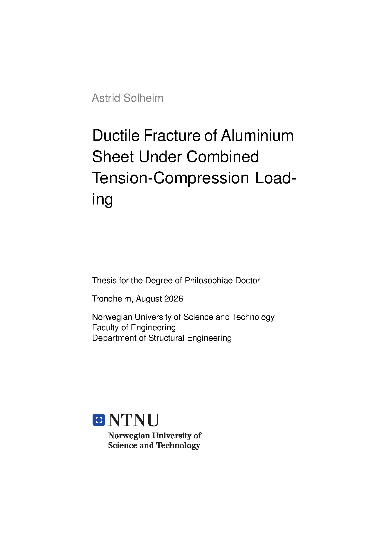 First page of NTNU Article-Based PhD Thesis