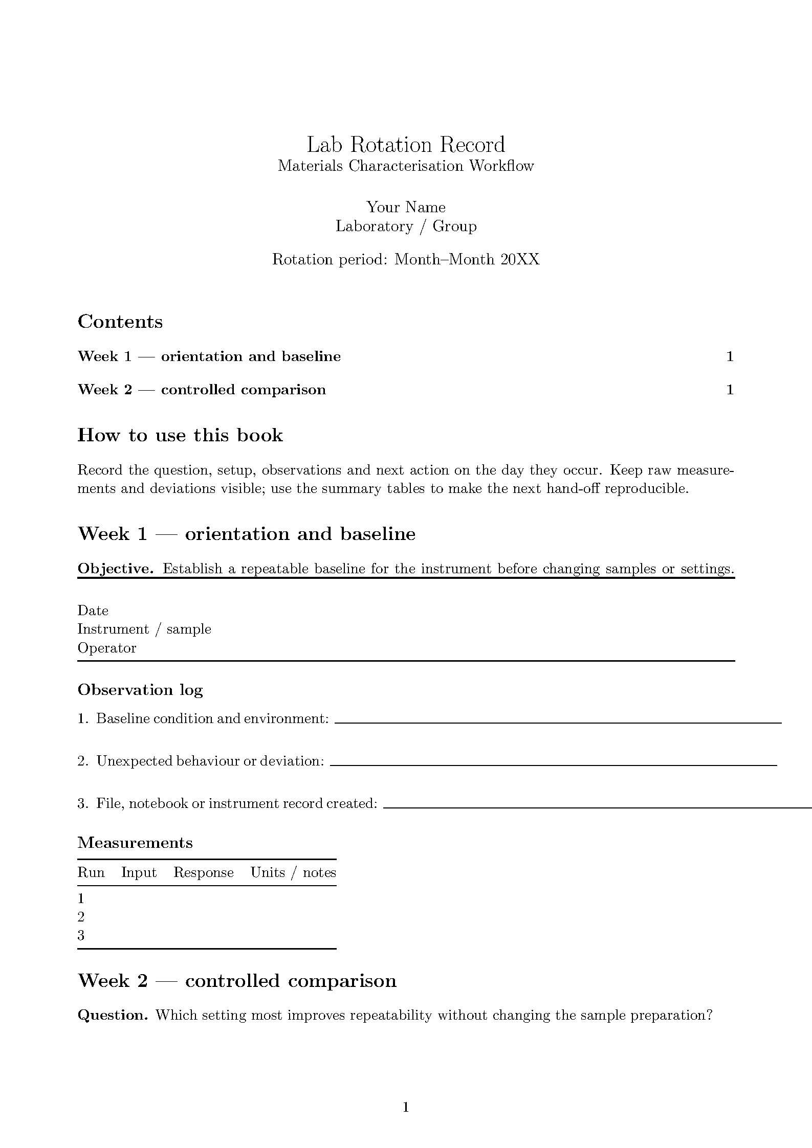 First page of the OIST Lab Rotation Book template