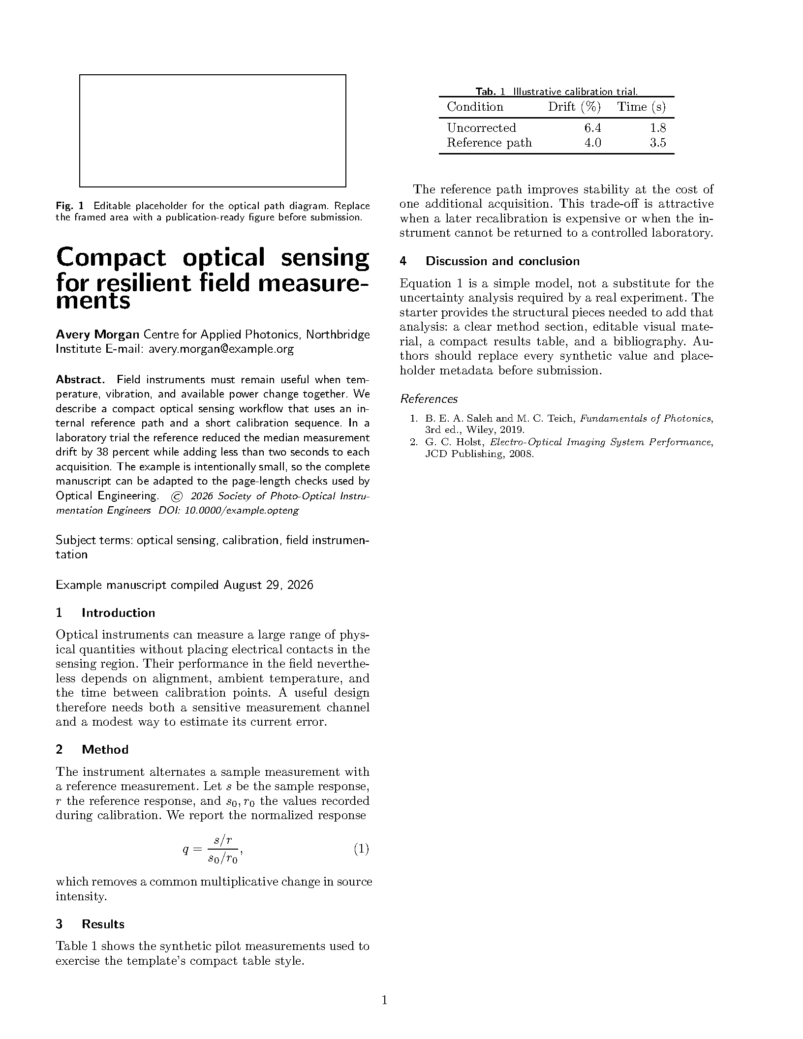 First page of SPIE Optical Engineering Article
