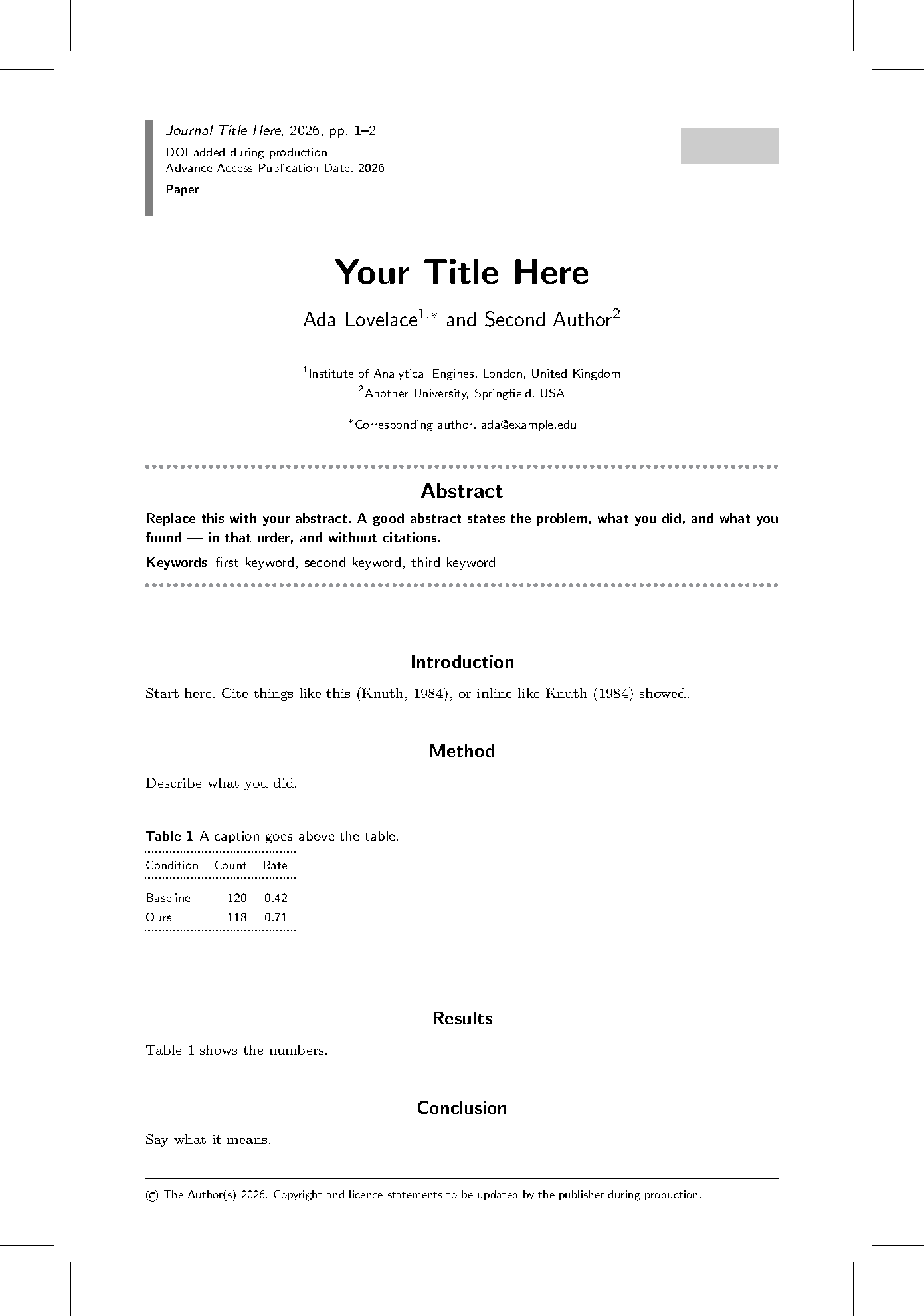 First page of OUP Authoring Template