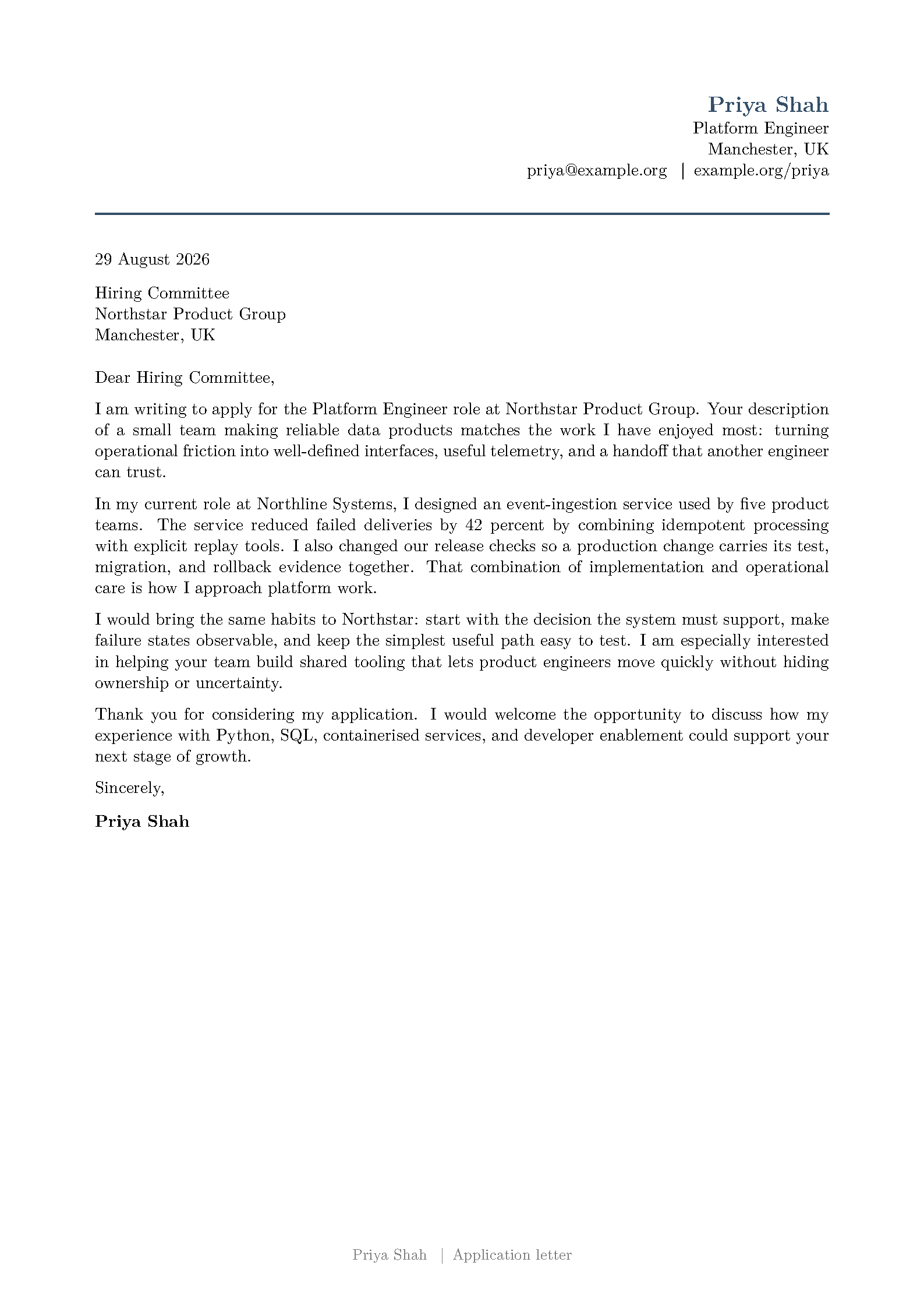 First page of the Ozan Kiratli ATS Cover Letter template