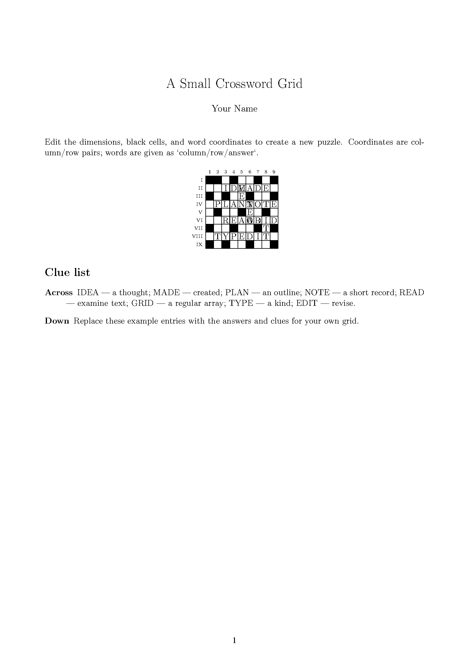 First page of pas-crosswords Crossword Grid