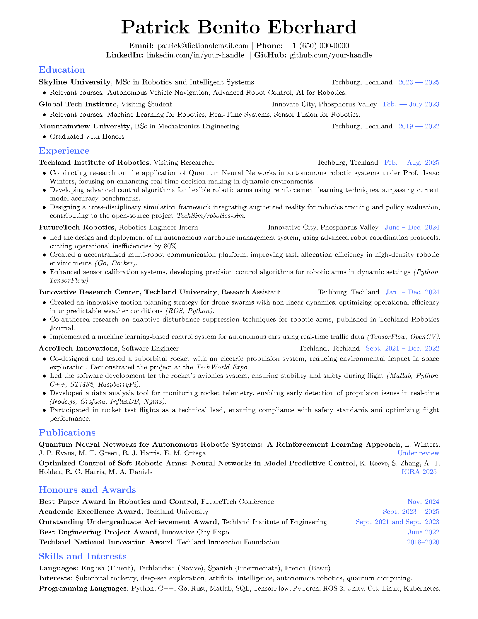 First page of the Pat's Resume template