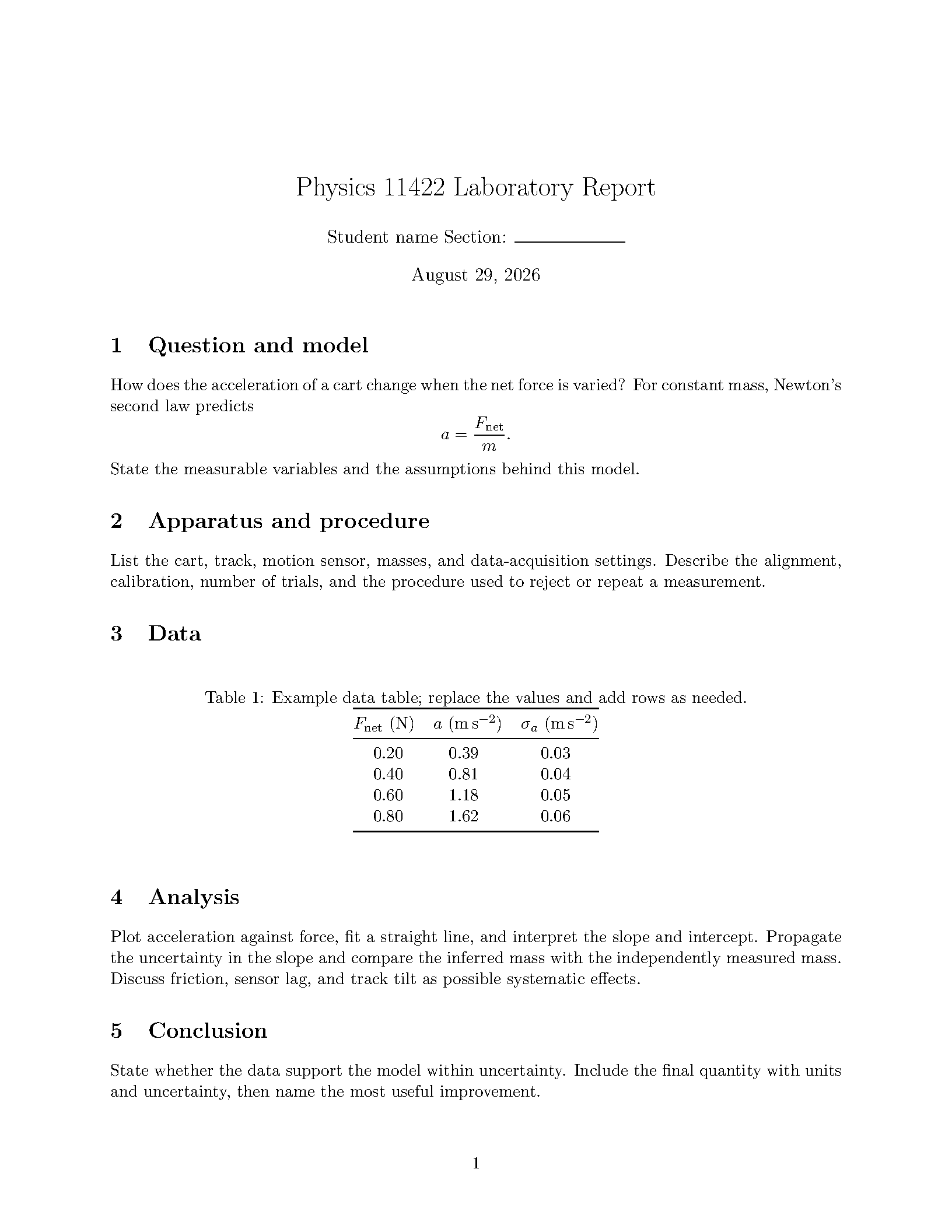 First page of Physics 11422 Lab Report