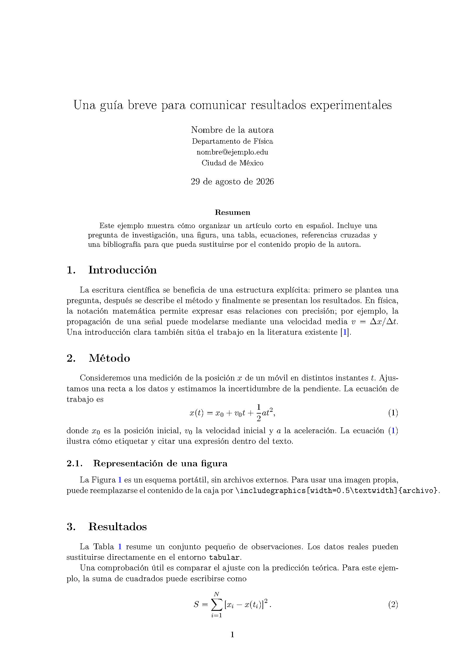 First page of Plantilla para un artículo LaTeX