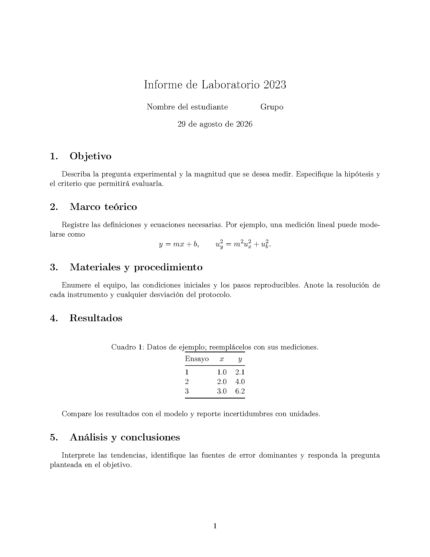 First page of Plantilla Informe de Laboratorio 2023