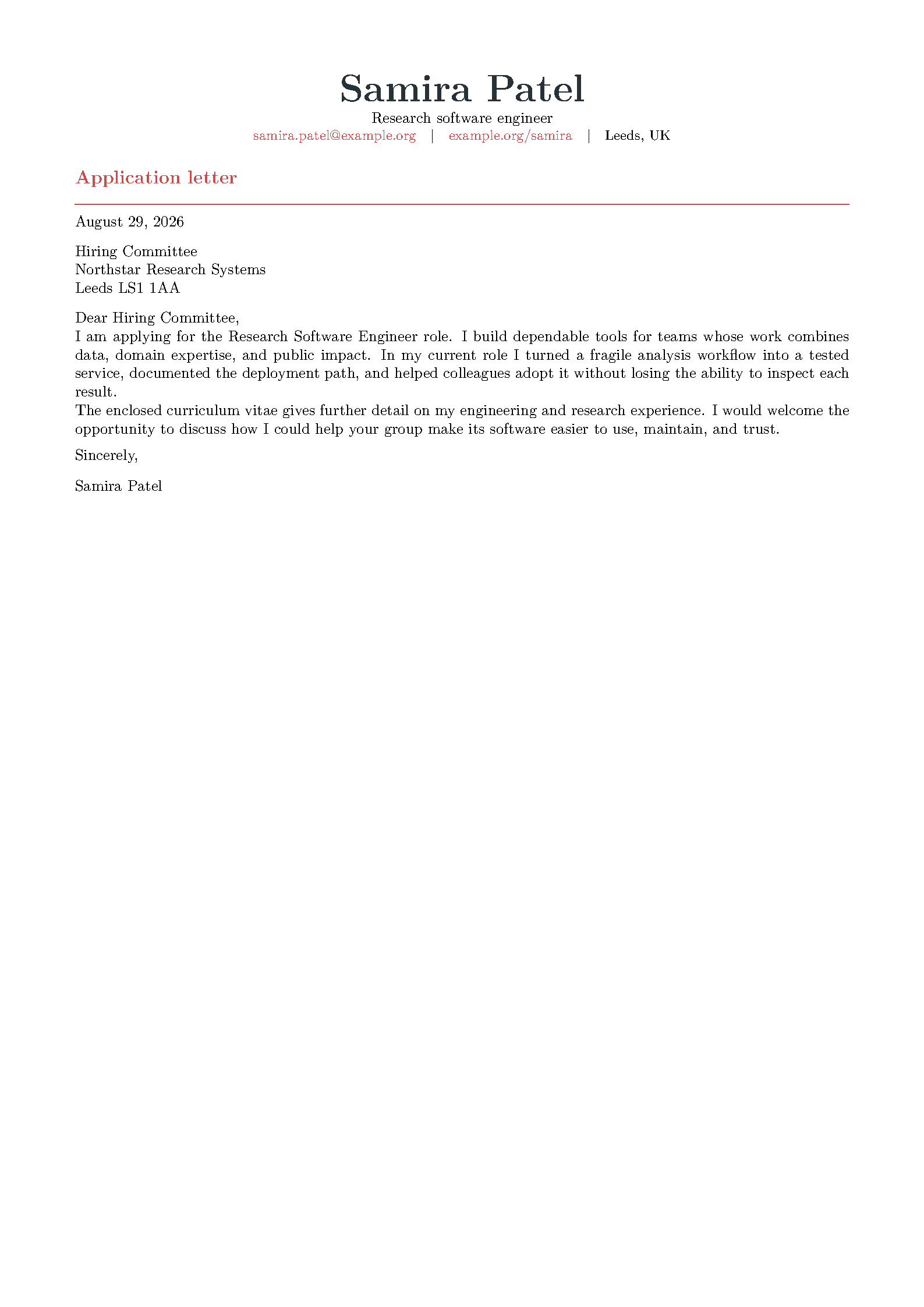 First page of the PlayaCV Application Bundle template