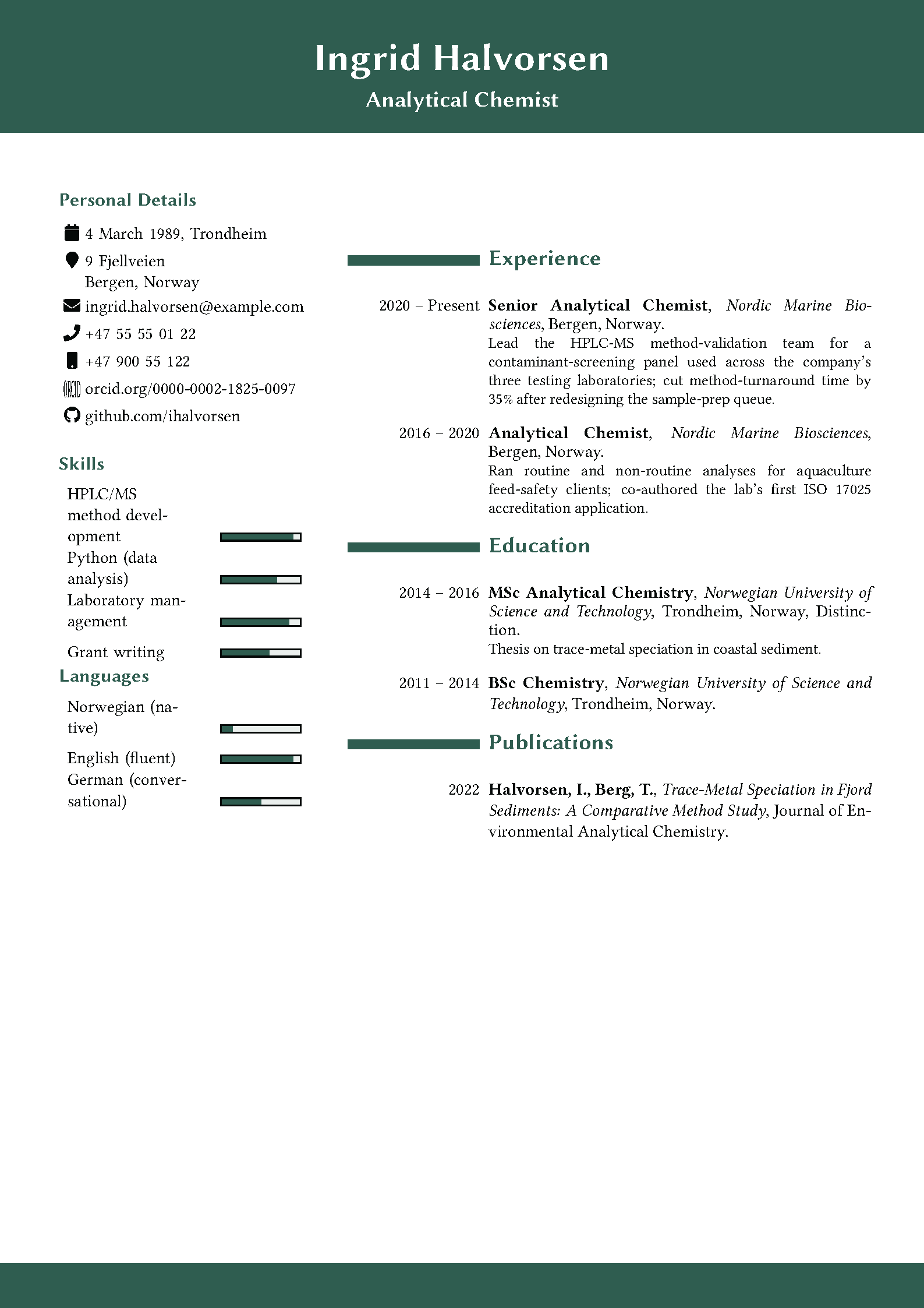 First page of the polycv template