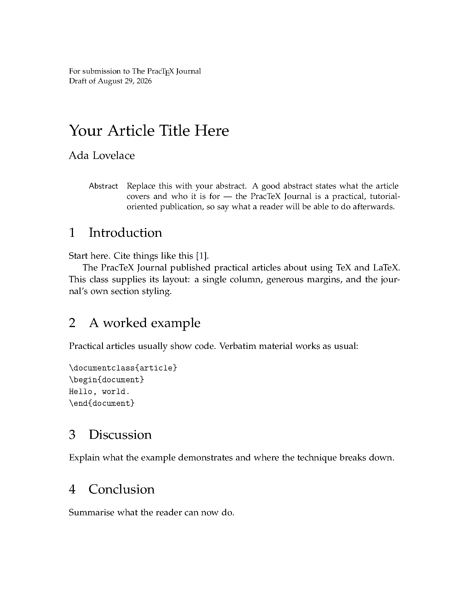 First page of PracTeX Journal Article
