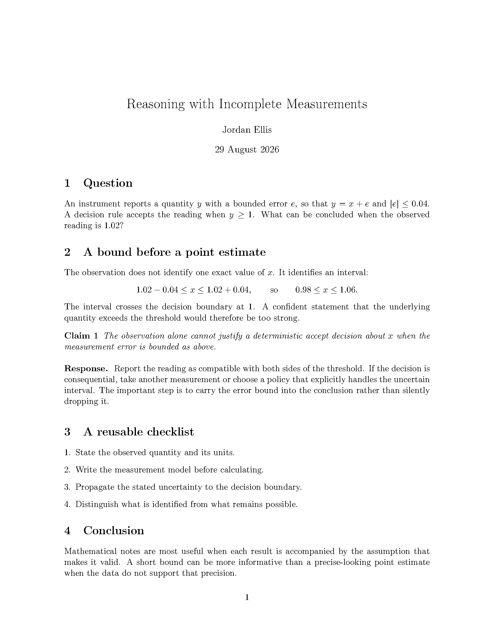 First page of Problem Set and Notes Essay