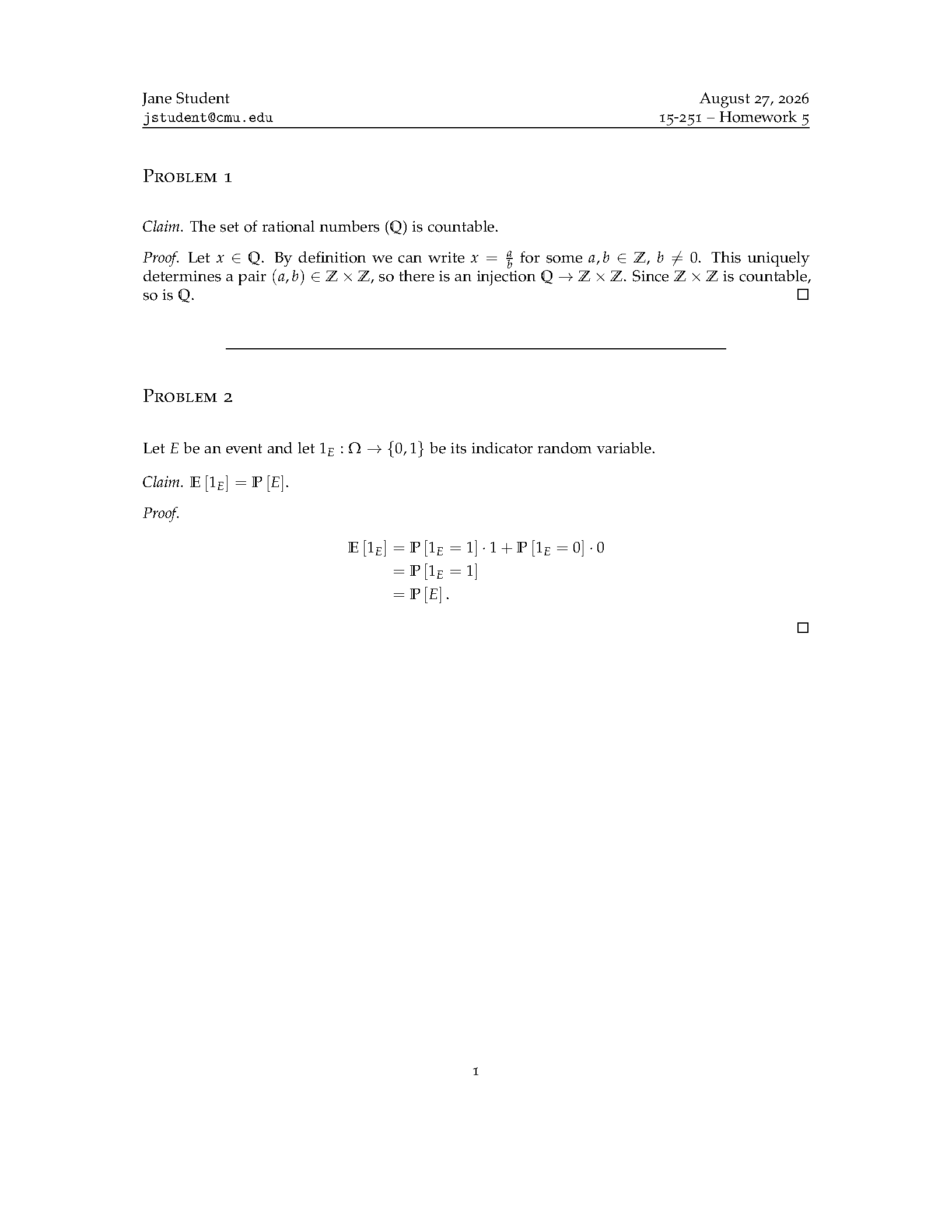 First page of the compiled Problem Set Template template