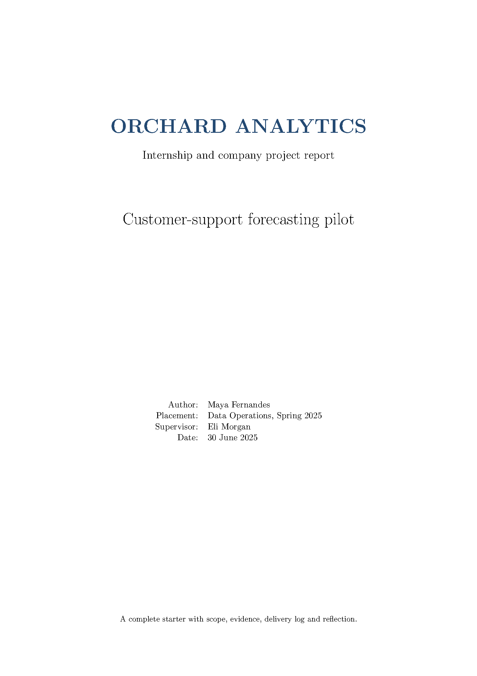 First page of Professional Internship & Company Report