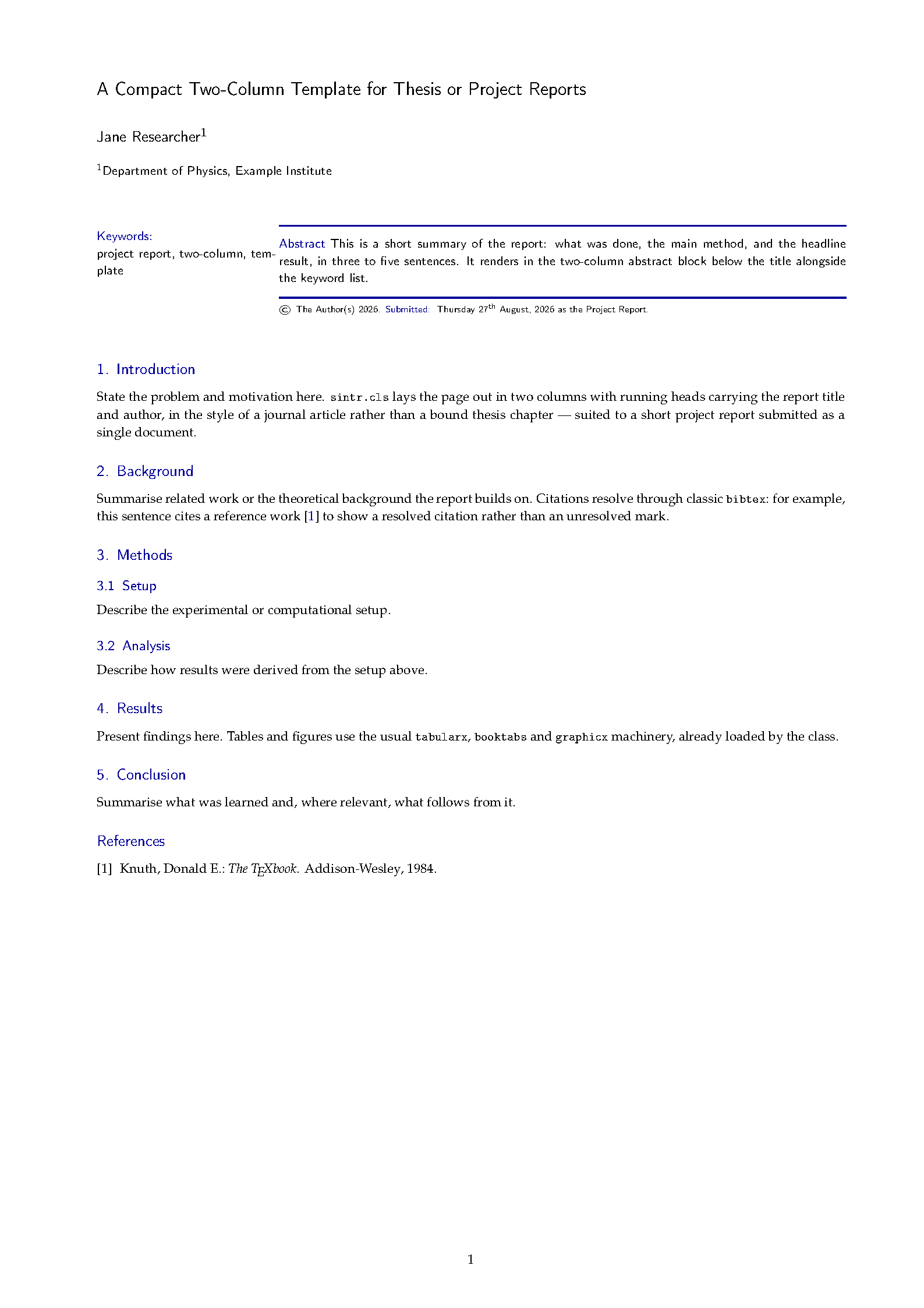 First page of Project Report