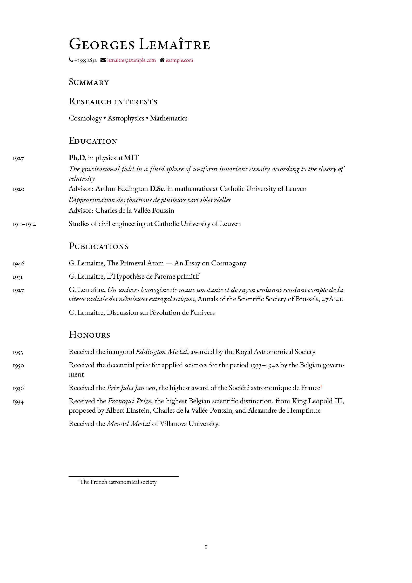 First page of the Pseudomanifold CV template