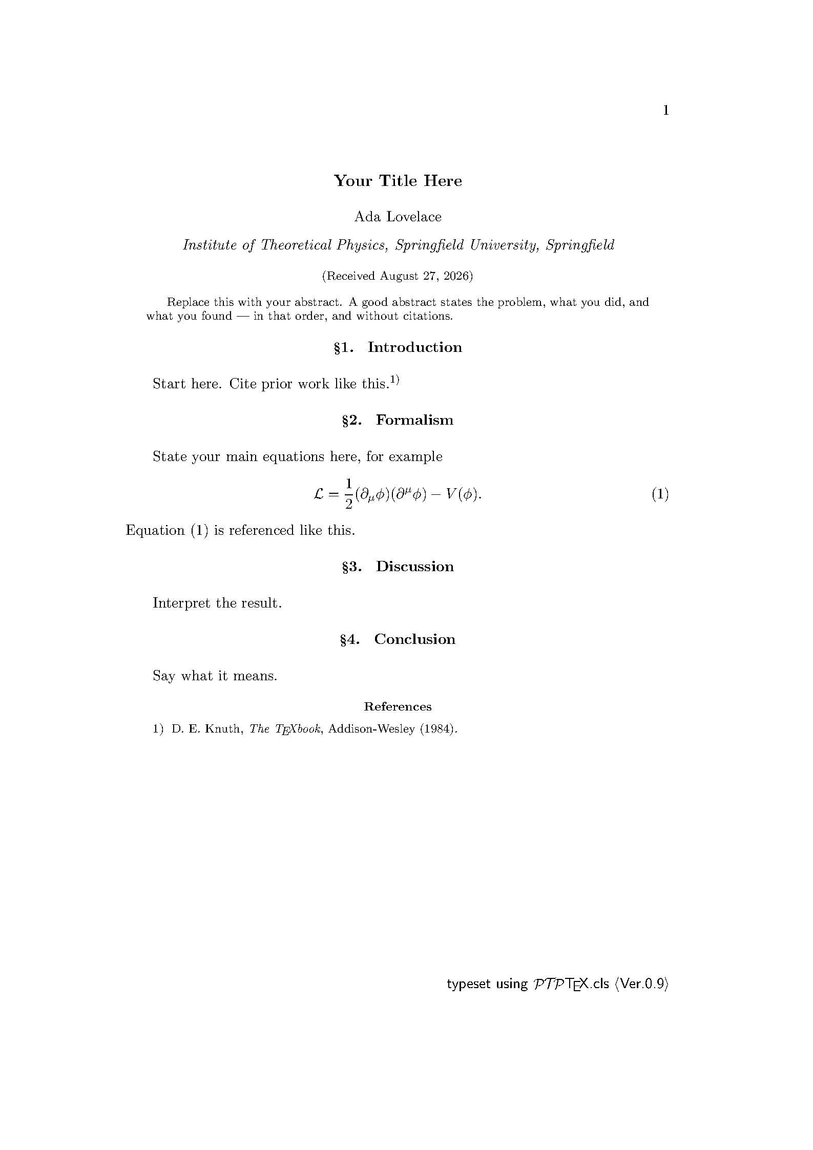 First page of Progress of Theoretical Physics (PTP)