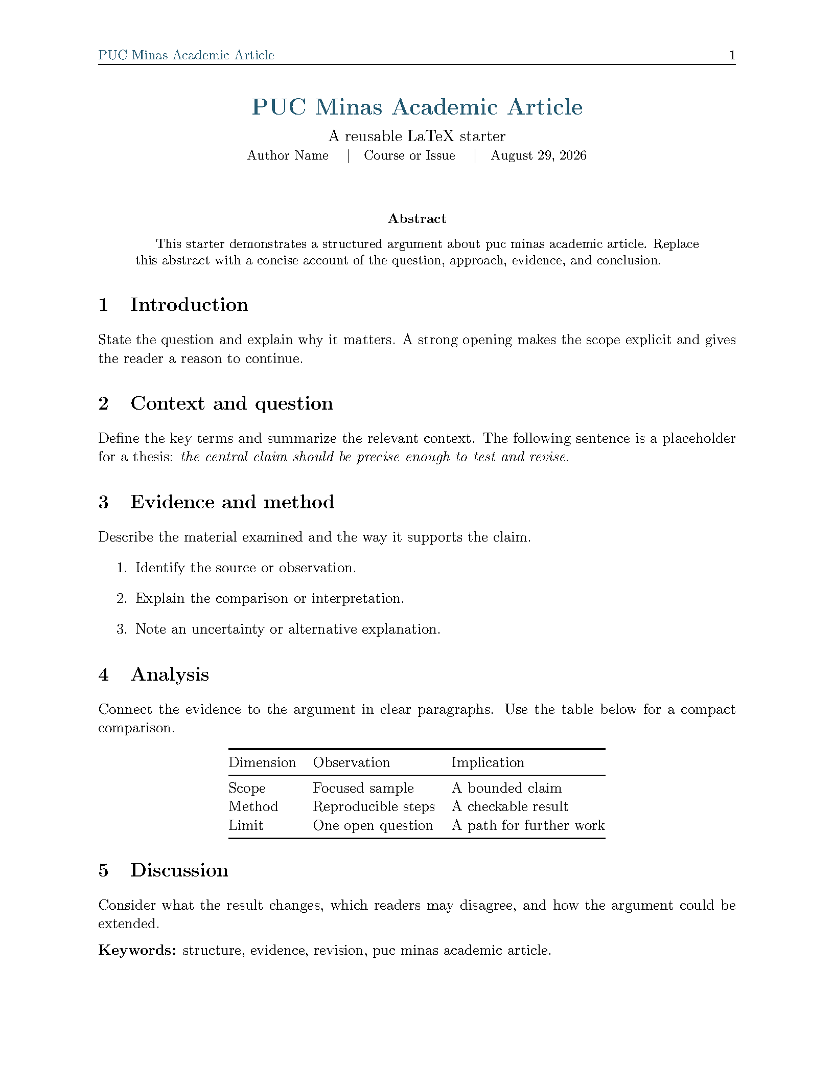 First page of PUC Minas Academic Article