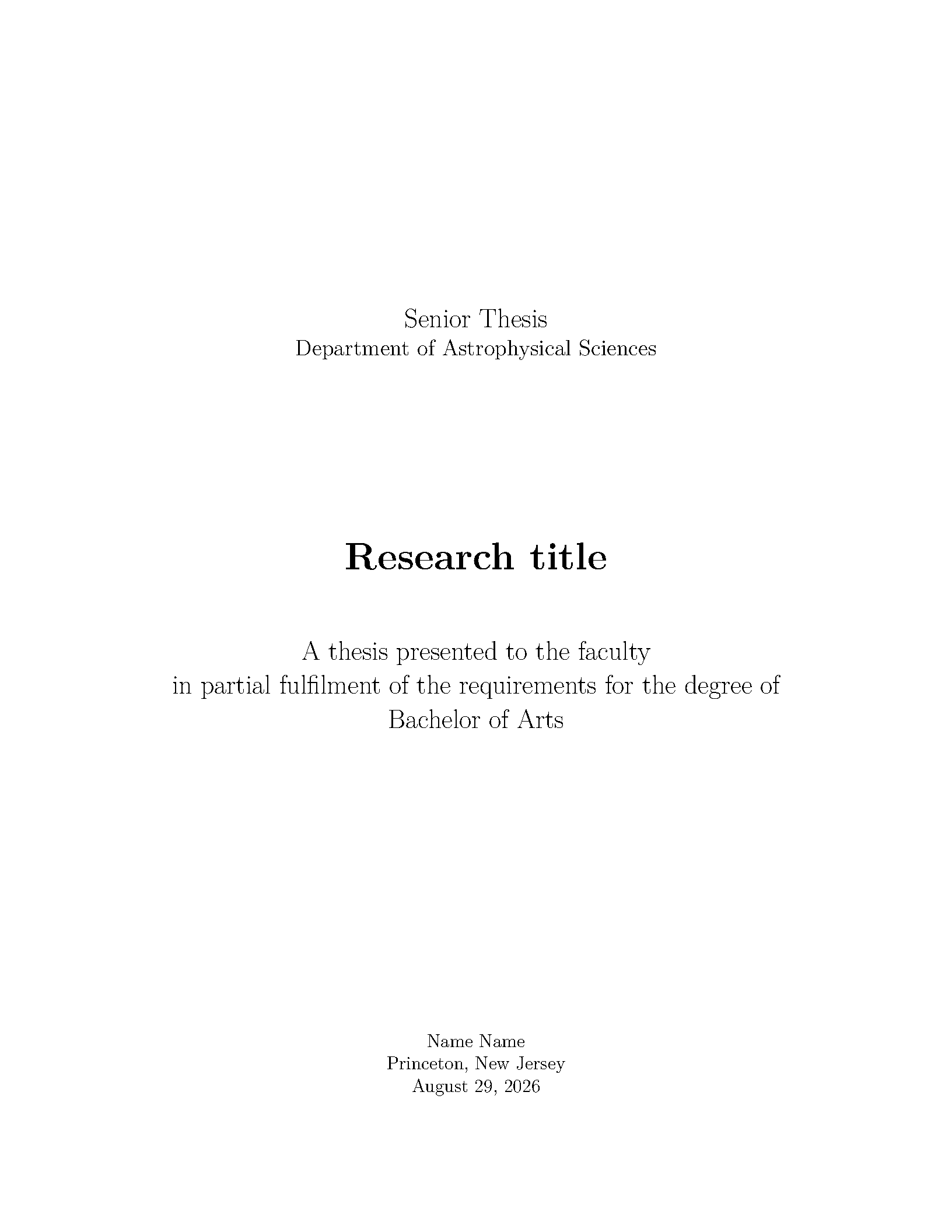 First page of the Princeton Senior-Thesis Title-Page Starter template
