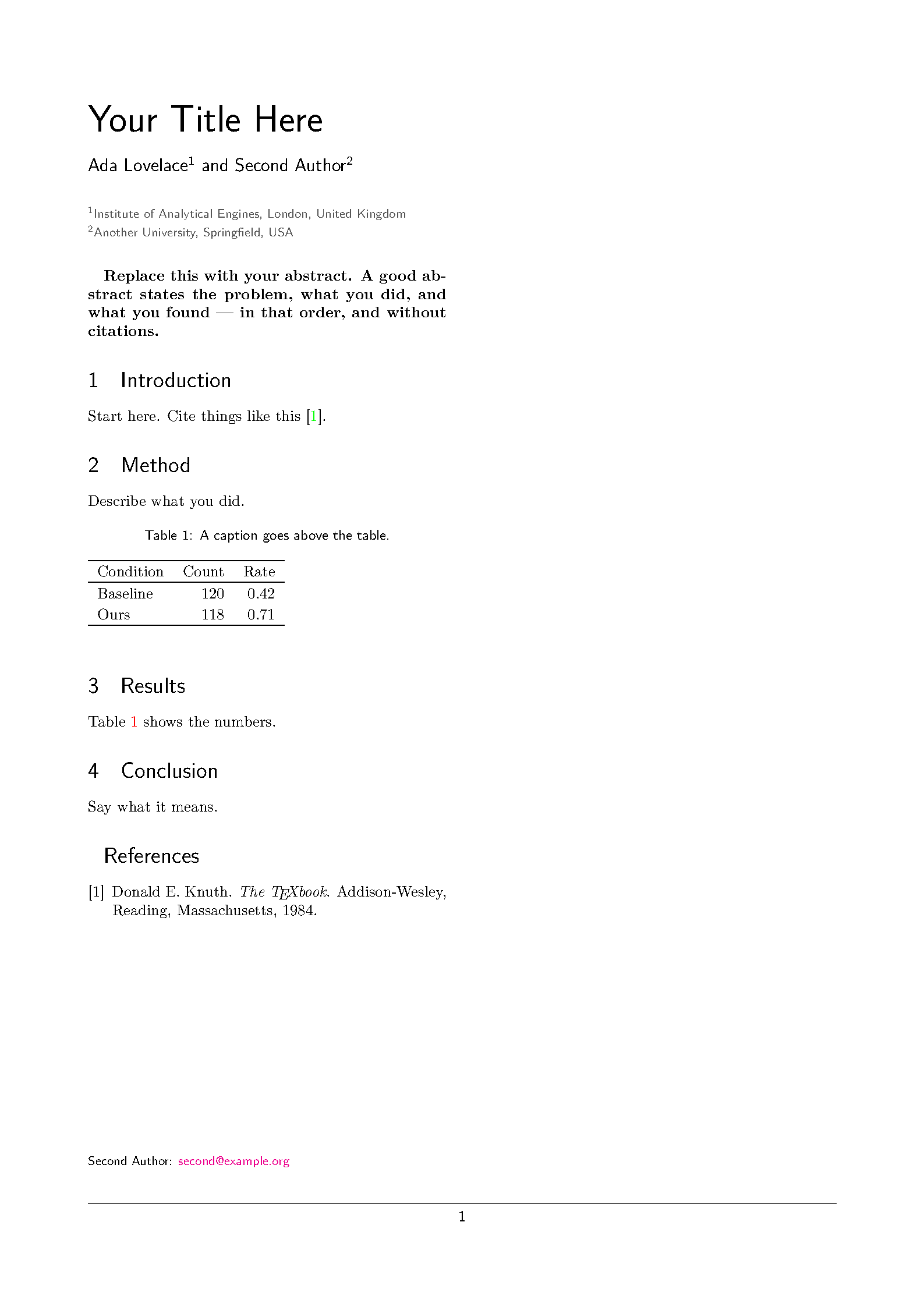 First page of the compiled Quantum Journal Article template