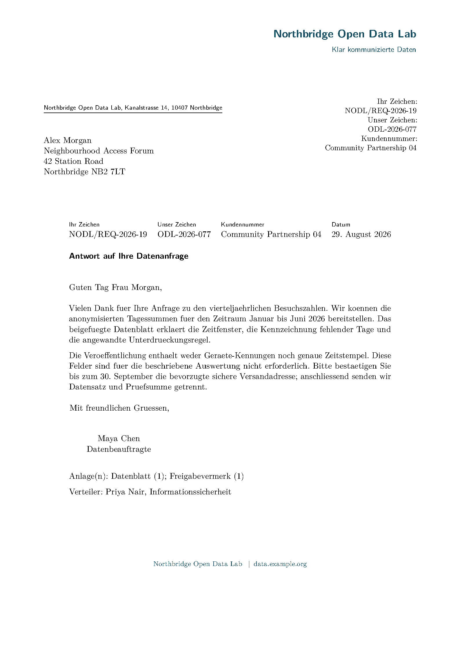 First page of the Quarto DIN 5008 Brief template