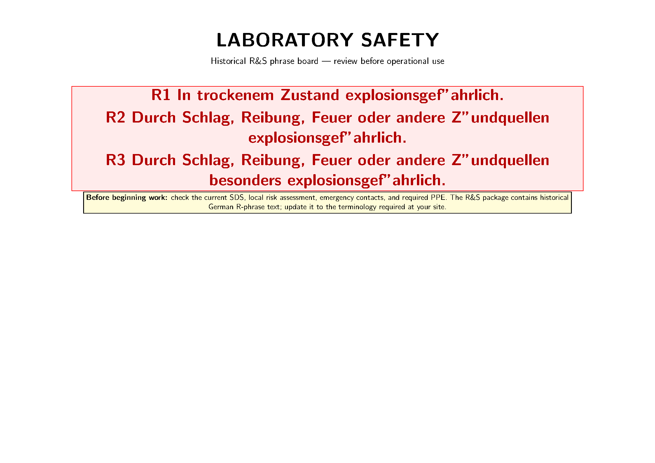 First page of R&S Laboratory Safety Sign