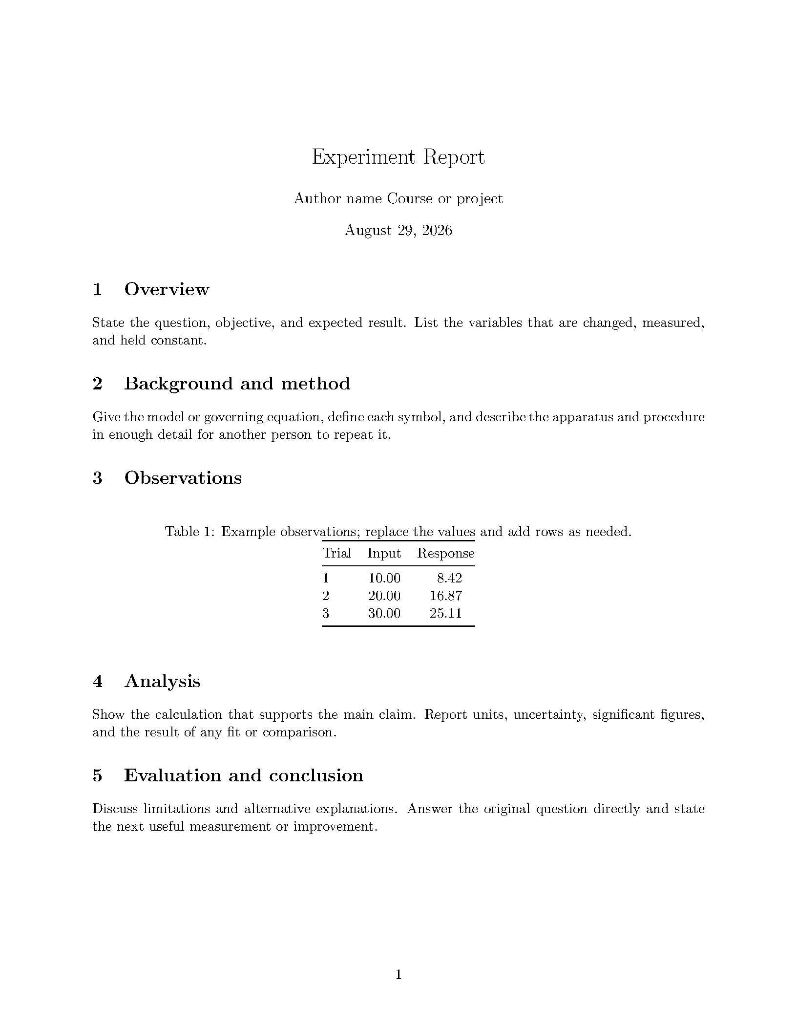 First page of Random Report Template