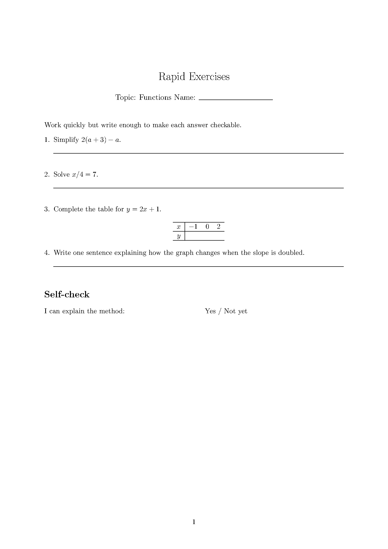 First page of the Rapid Exercises Worksheet template