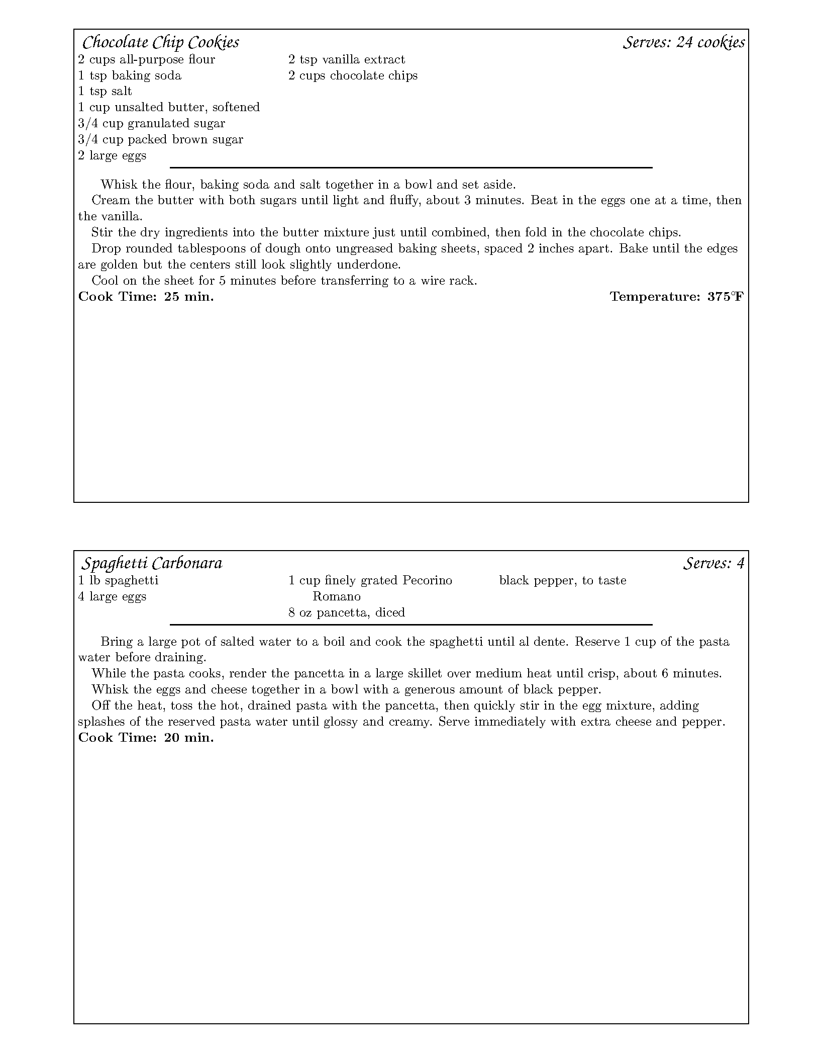 First page of Recipe Index Cards