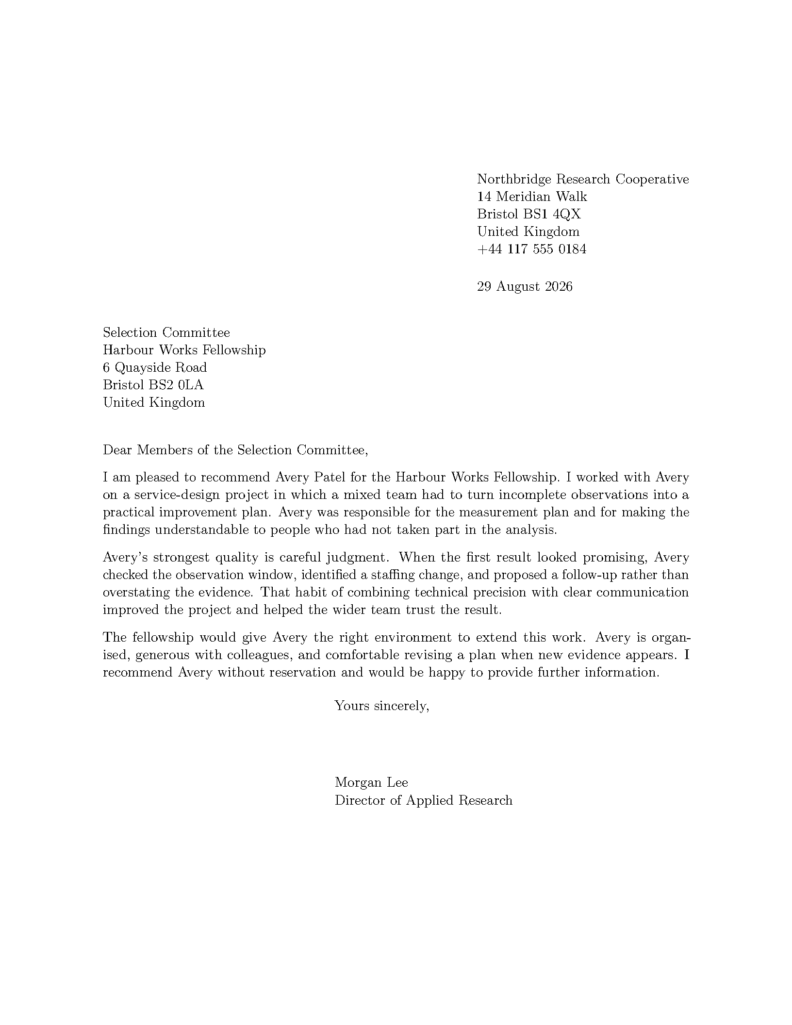 First page of the Recommendation Formal Letter template
