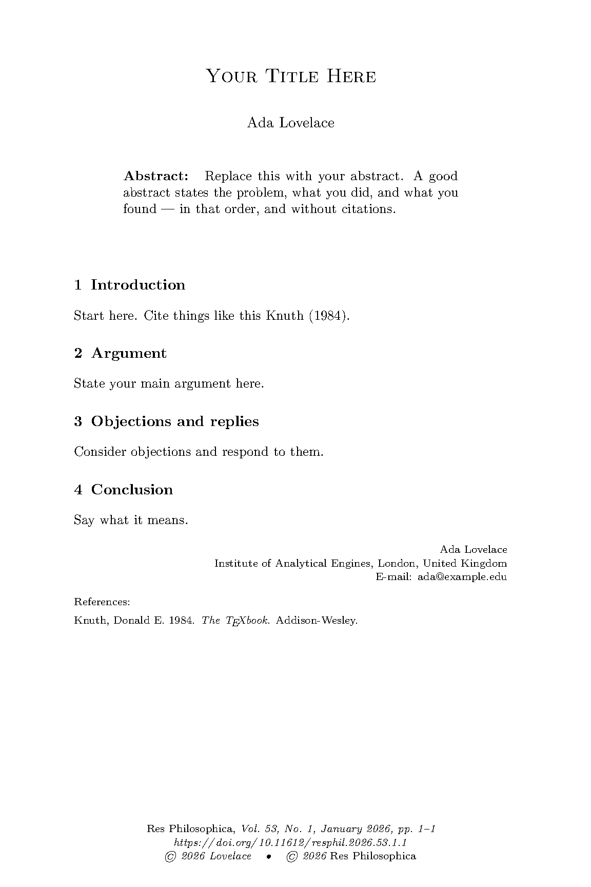 First page of Res Philosophica