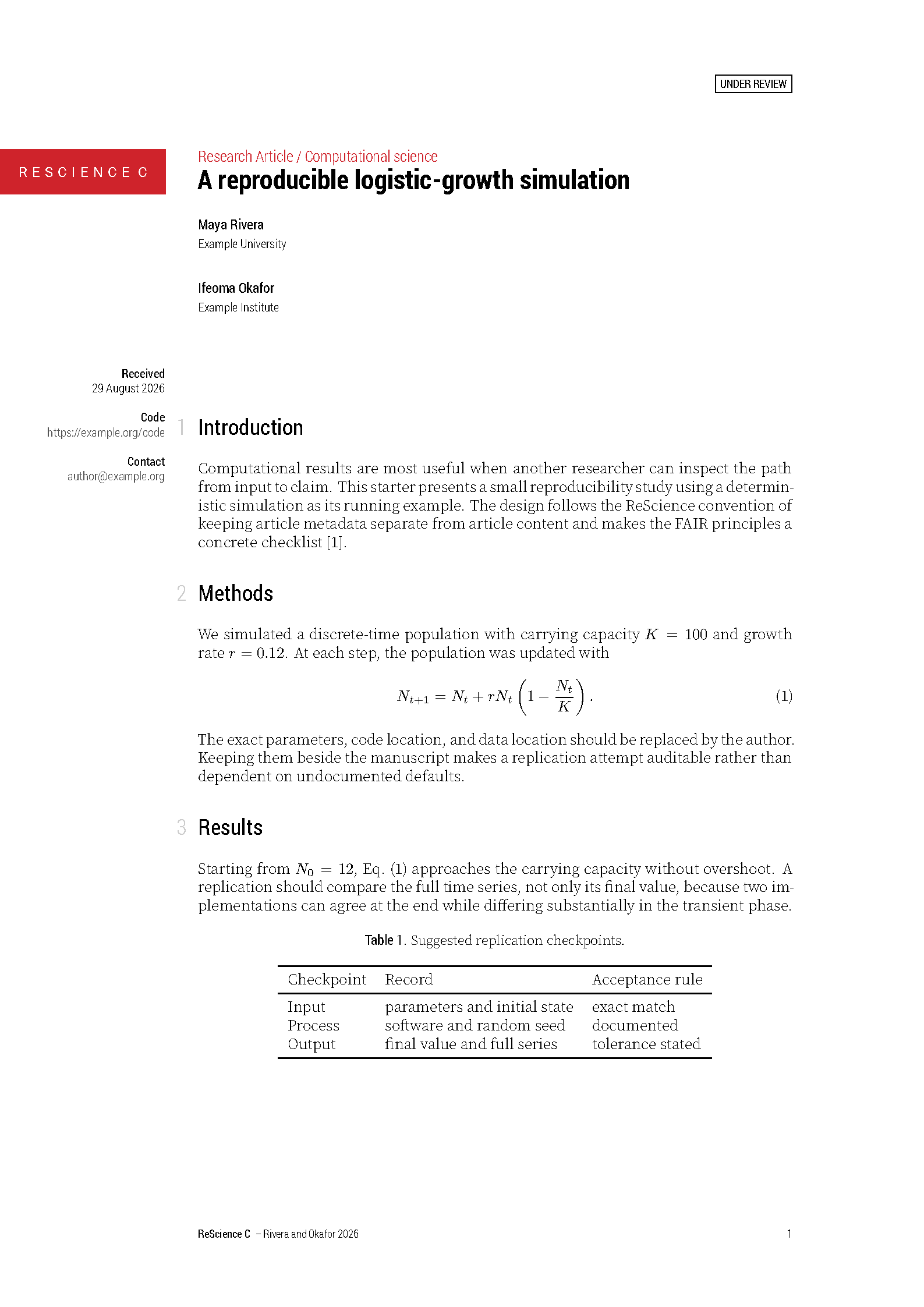 First page of ReScience C Article