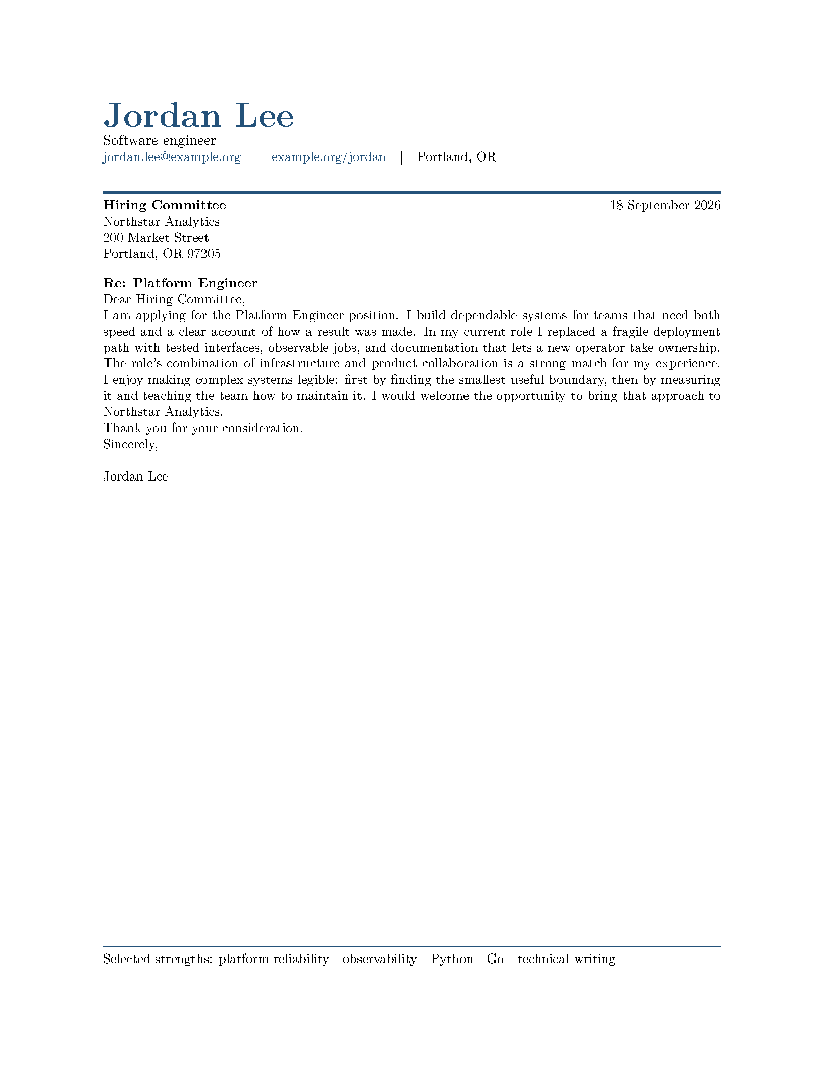 First page of the REUSE Cover Letter Template template