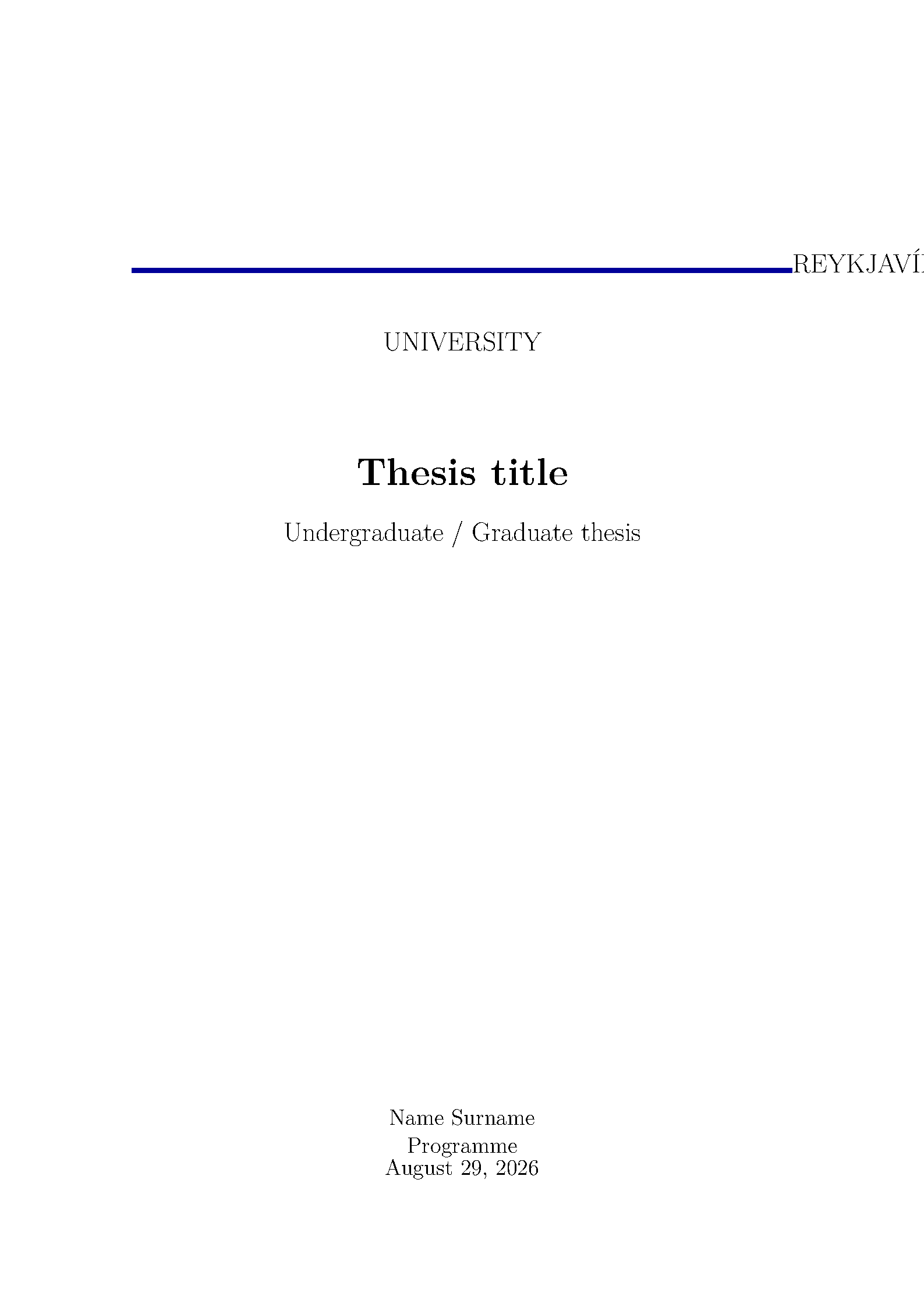 First page of the Reykjavik University Cover Pages template