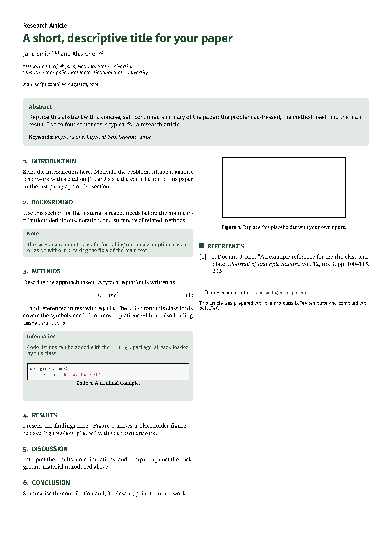 First page of Rho Class Research Article