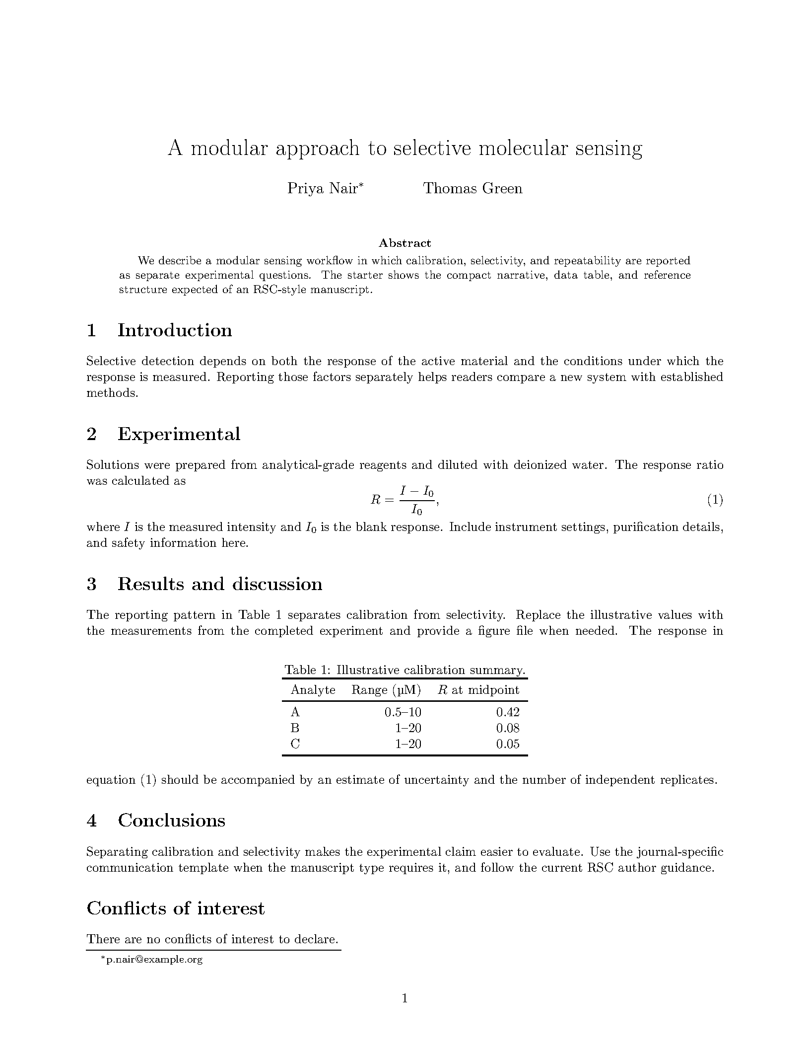 First page of Royal Society of Chemistry Article