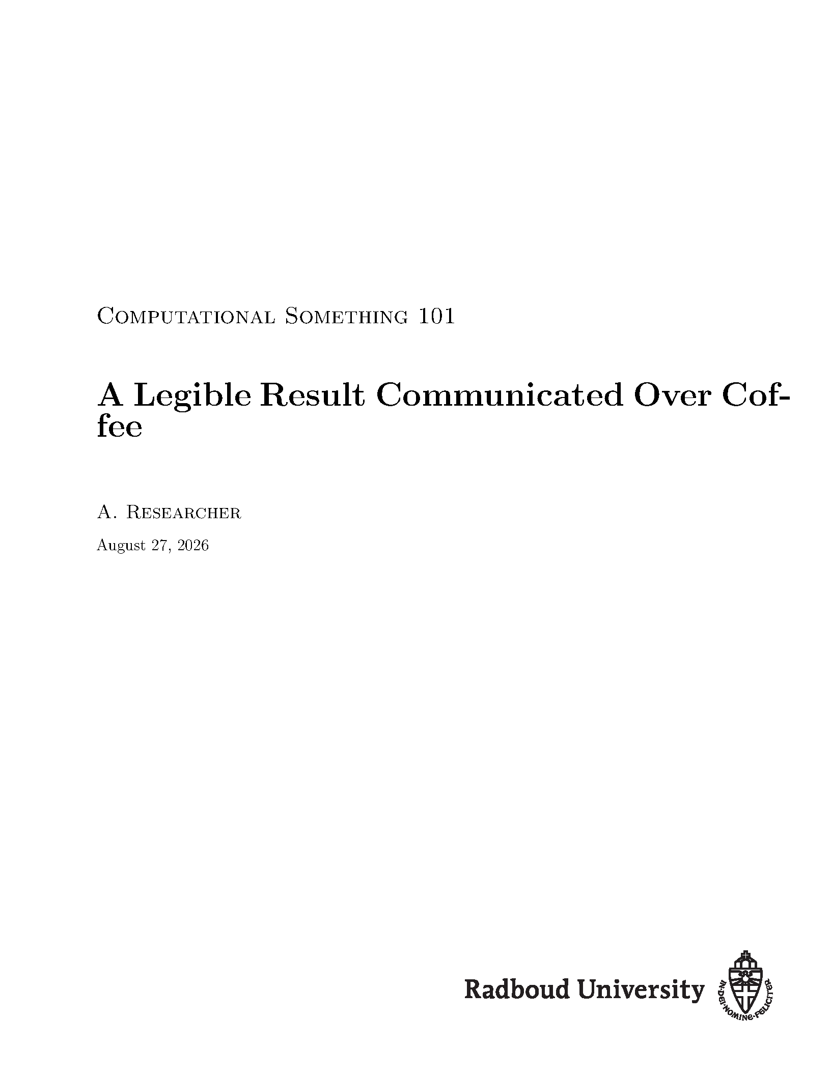 First page of the compiled Radboud University Title Page template