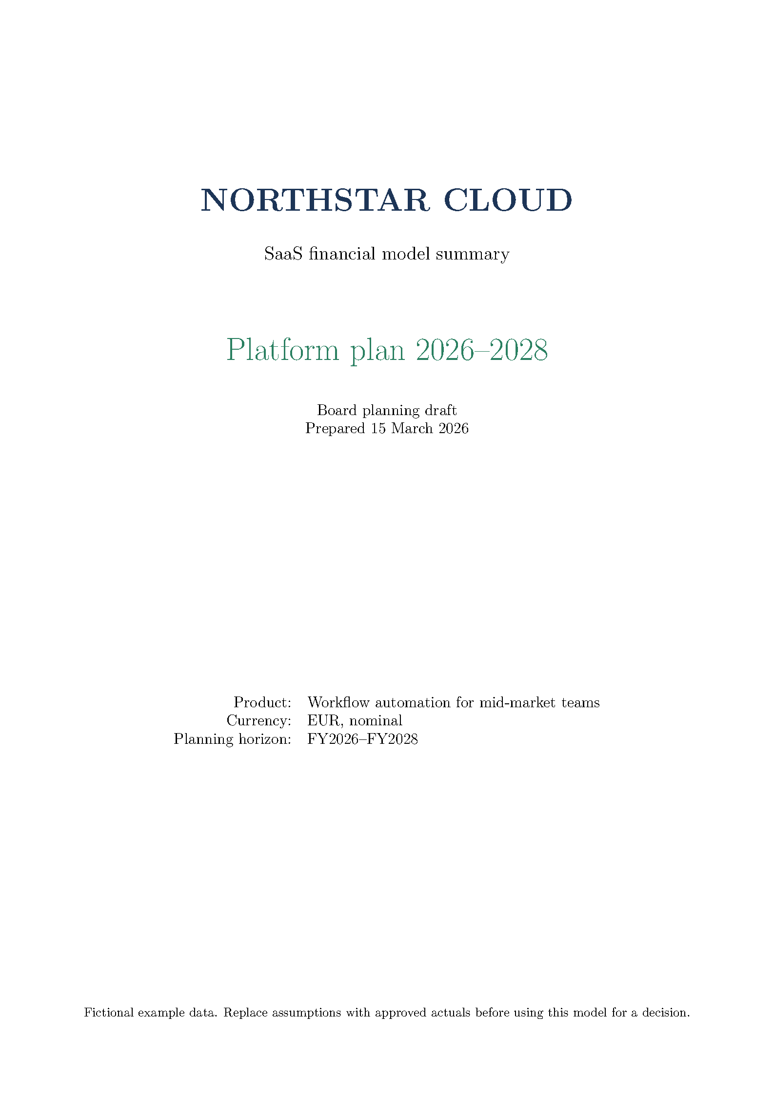 First page of SaaS Financial Model Summary