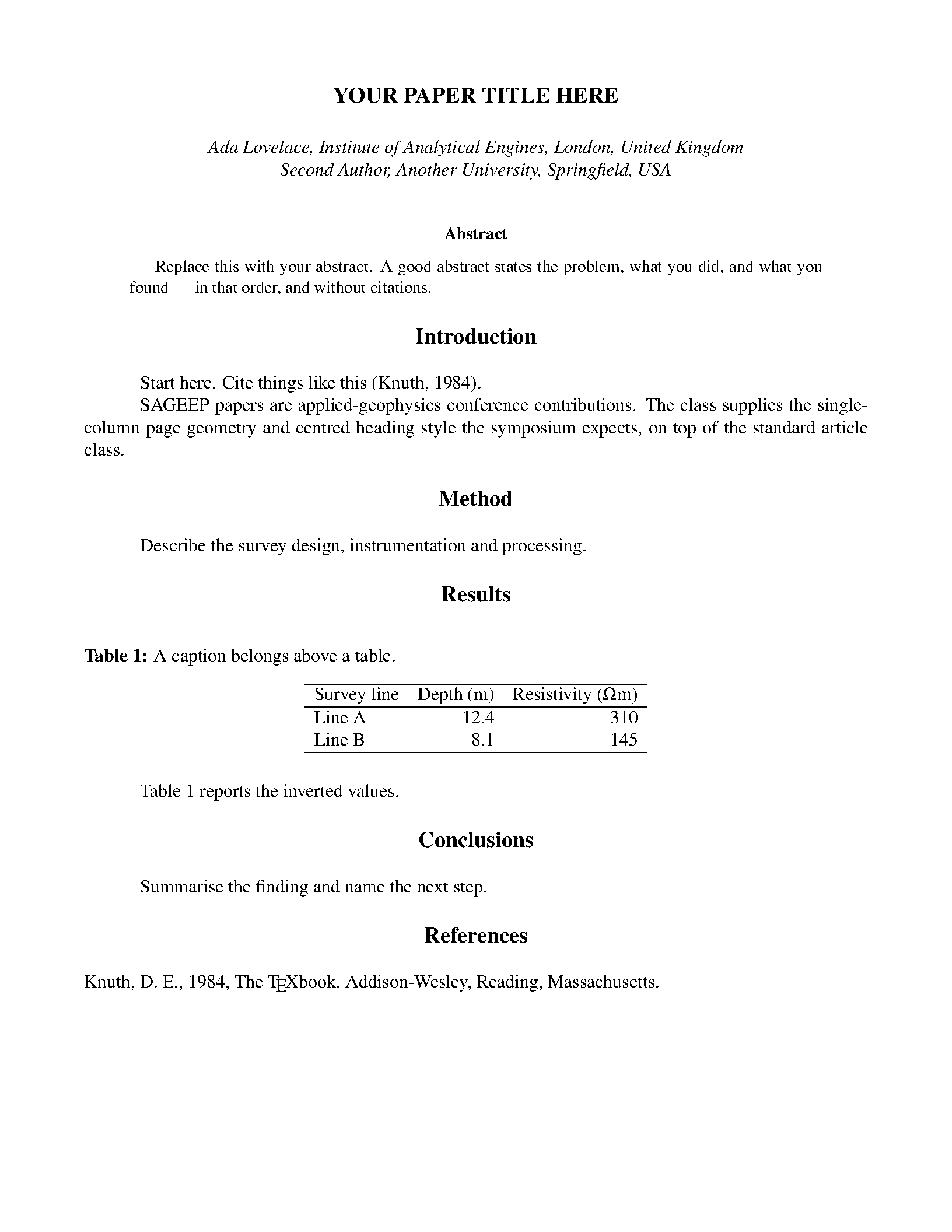 First page of SAGEEP Conference Paper