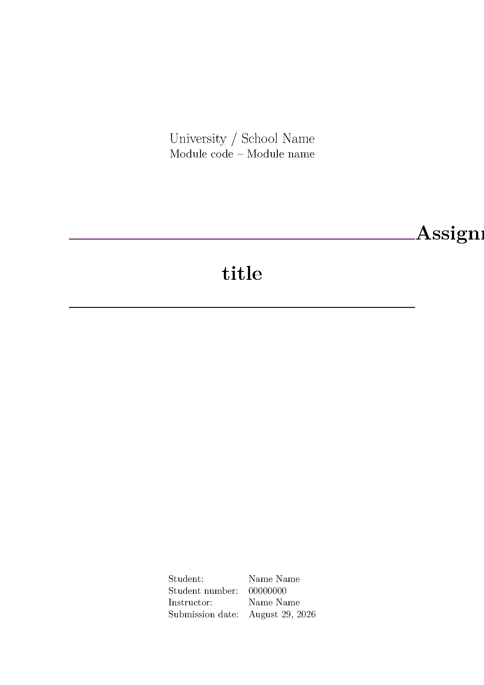 First page of the University Report Title-Page Starter template