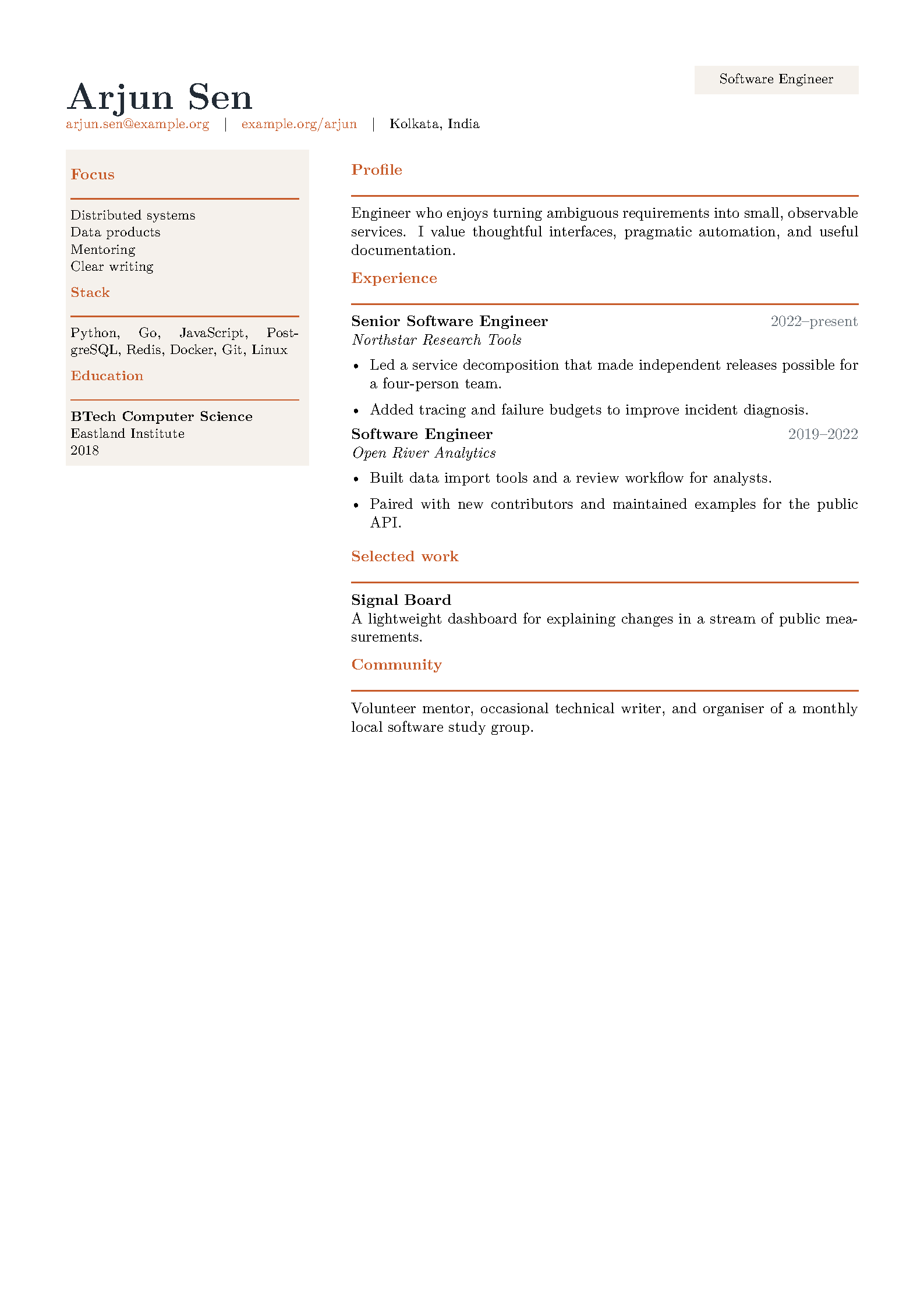 First page of the Satyajitghana Resume template