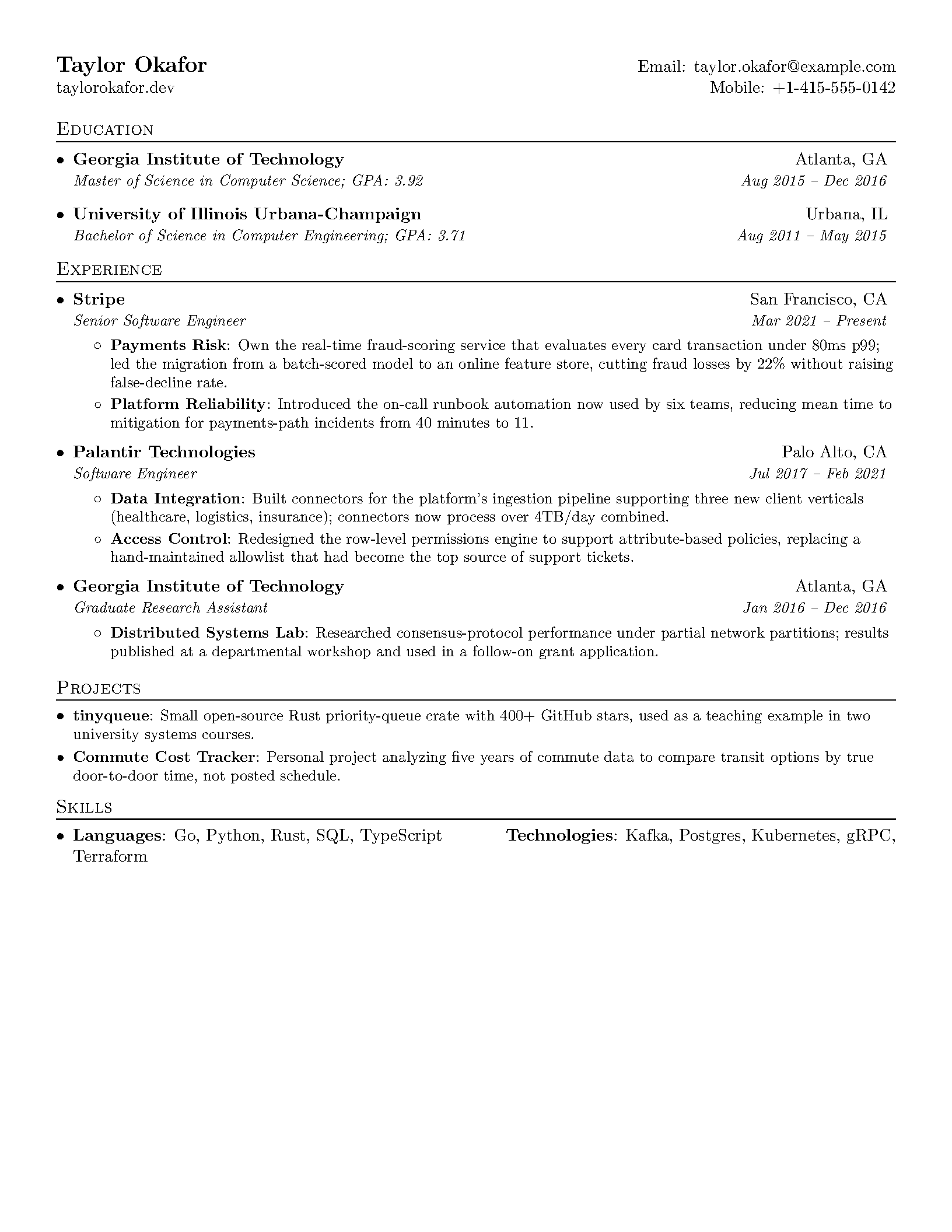 First page of the sb2nov Resume template