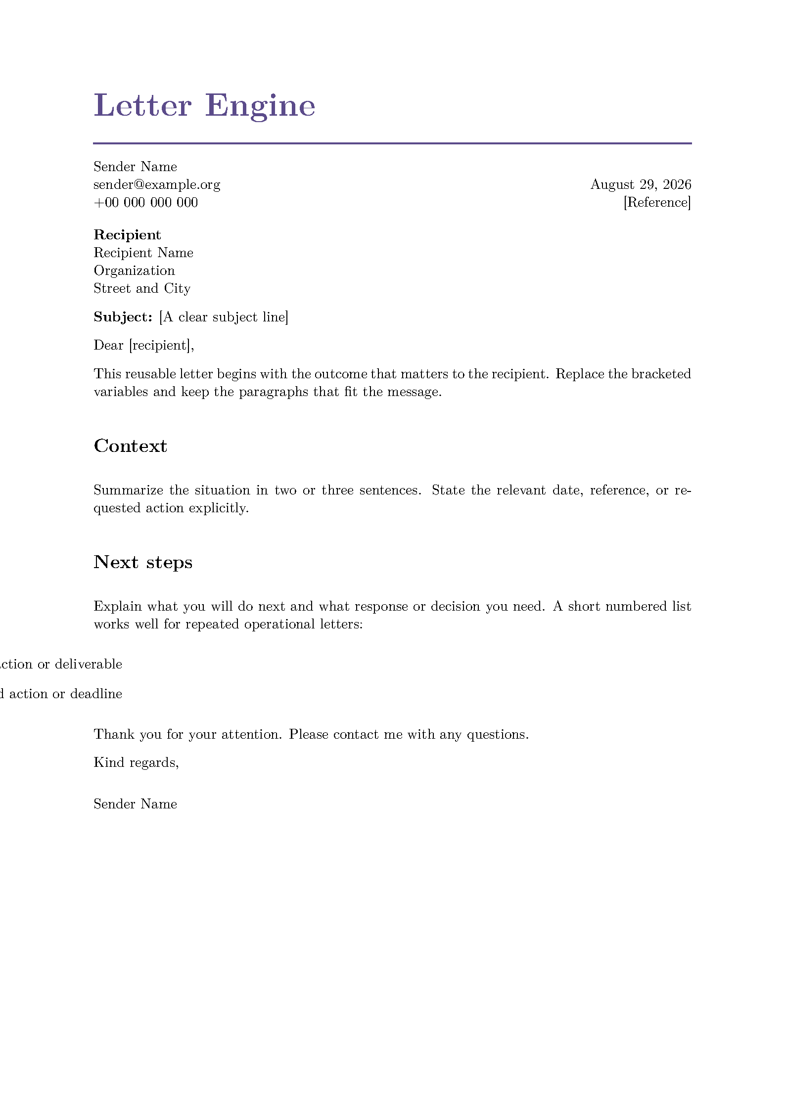 First page of the SCOOP Letter Engine template
