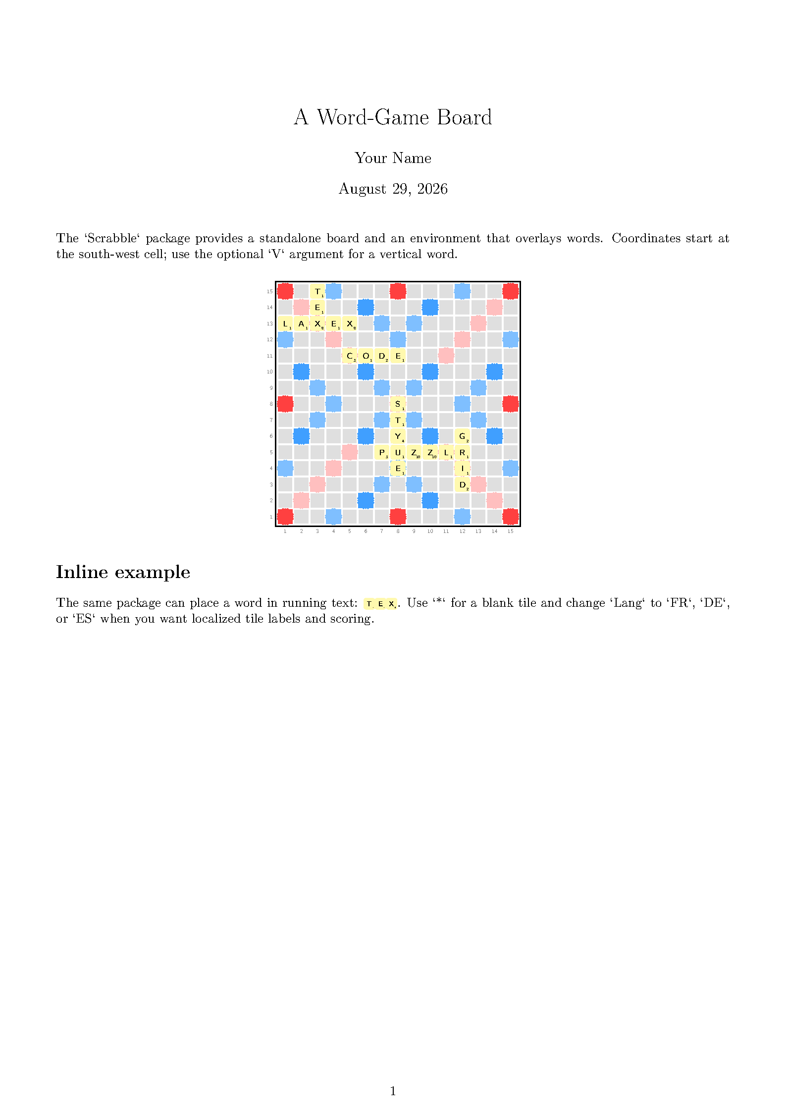First page of Scrabble Board