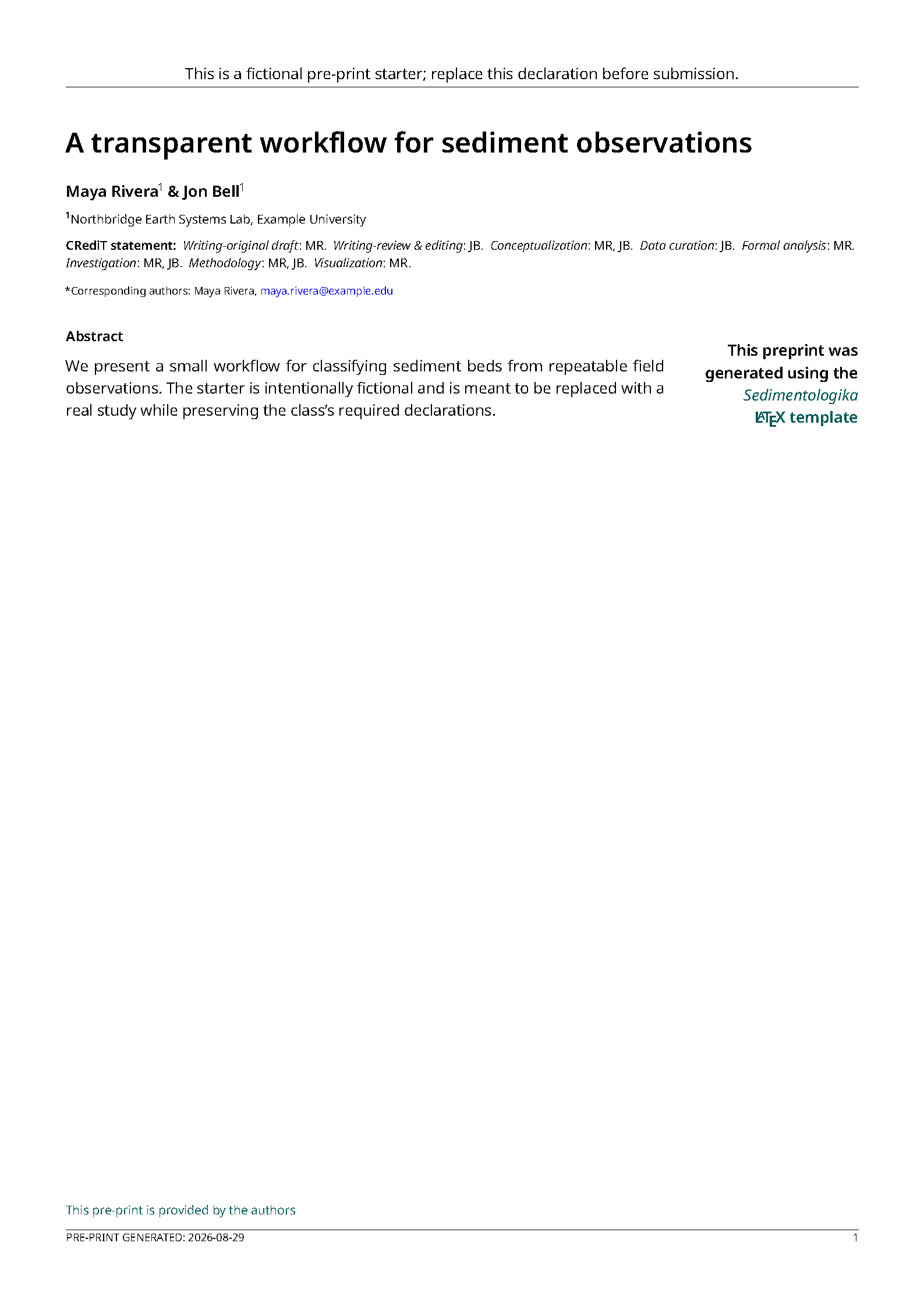 First page of Sedimentologika Preprint Article