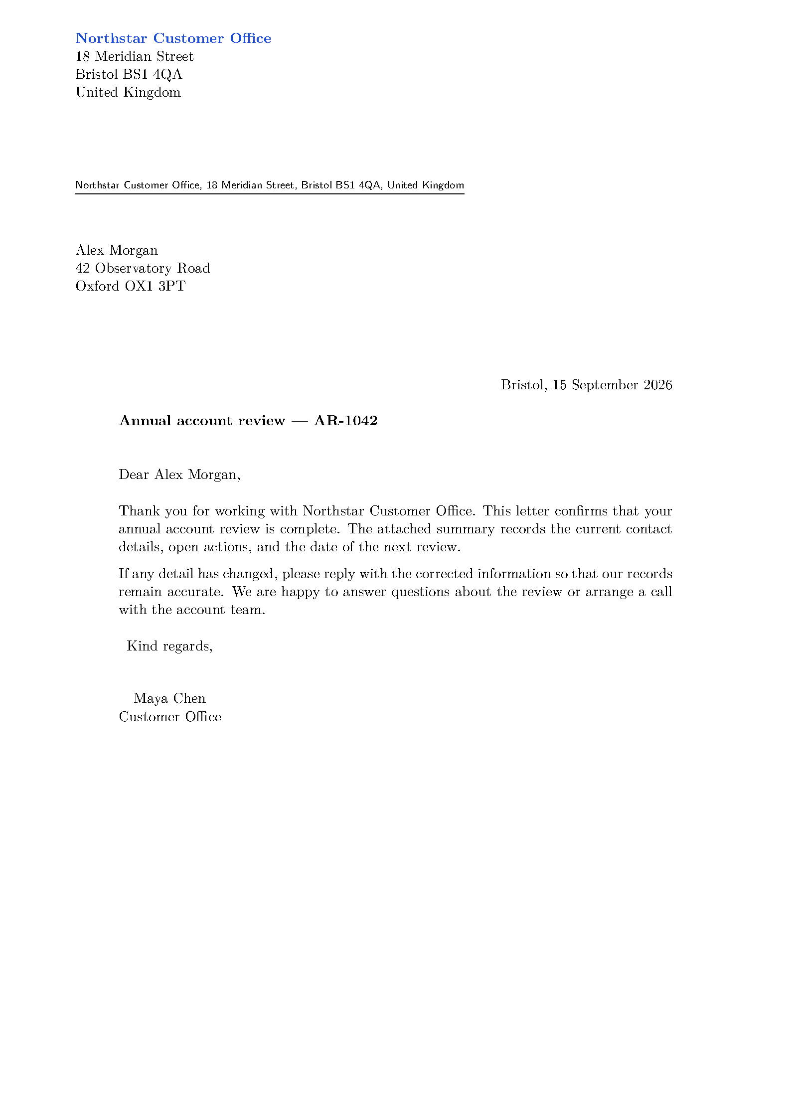First page of the Serial Letters template