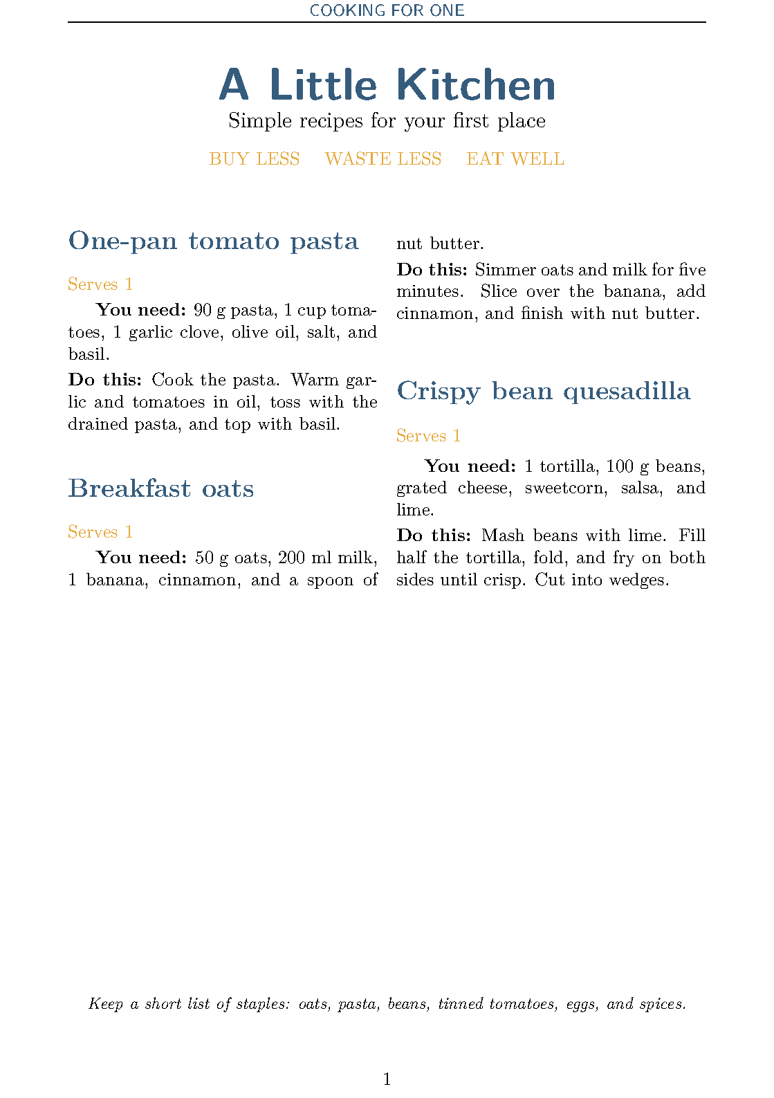 First page of Simple Recipes for First-Time-Away-From-Home Cooks