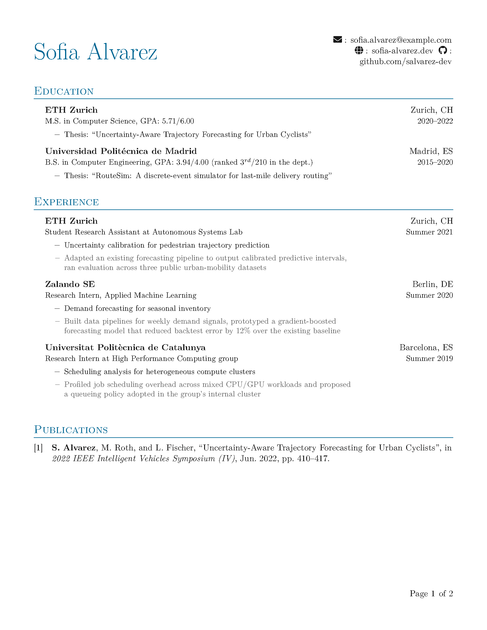 First page of the Simple CV template
