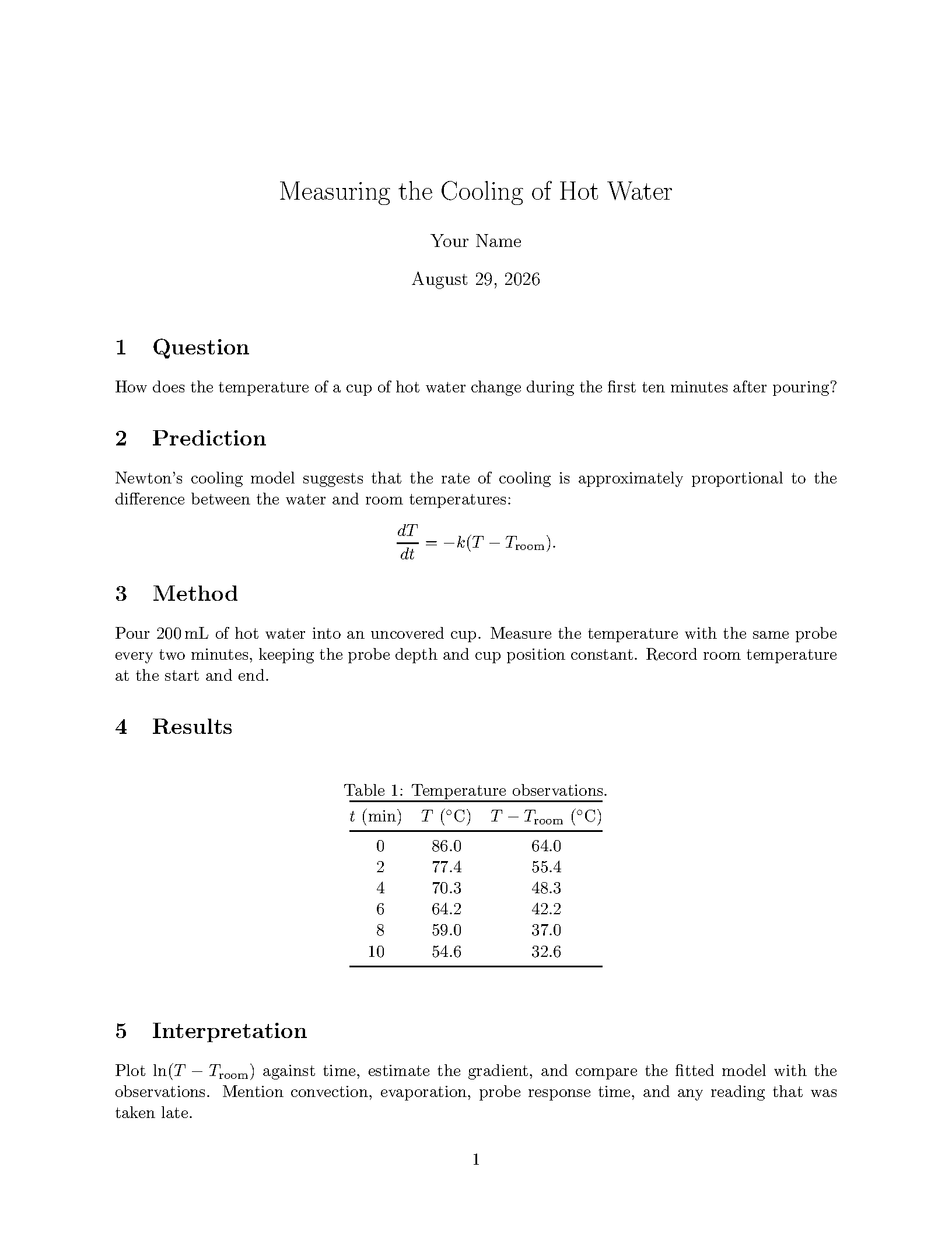 First page of Simple Laboratory Report