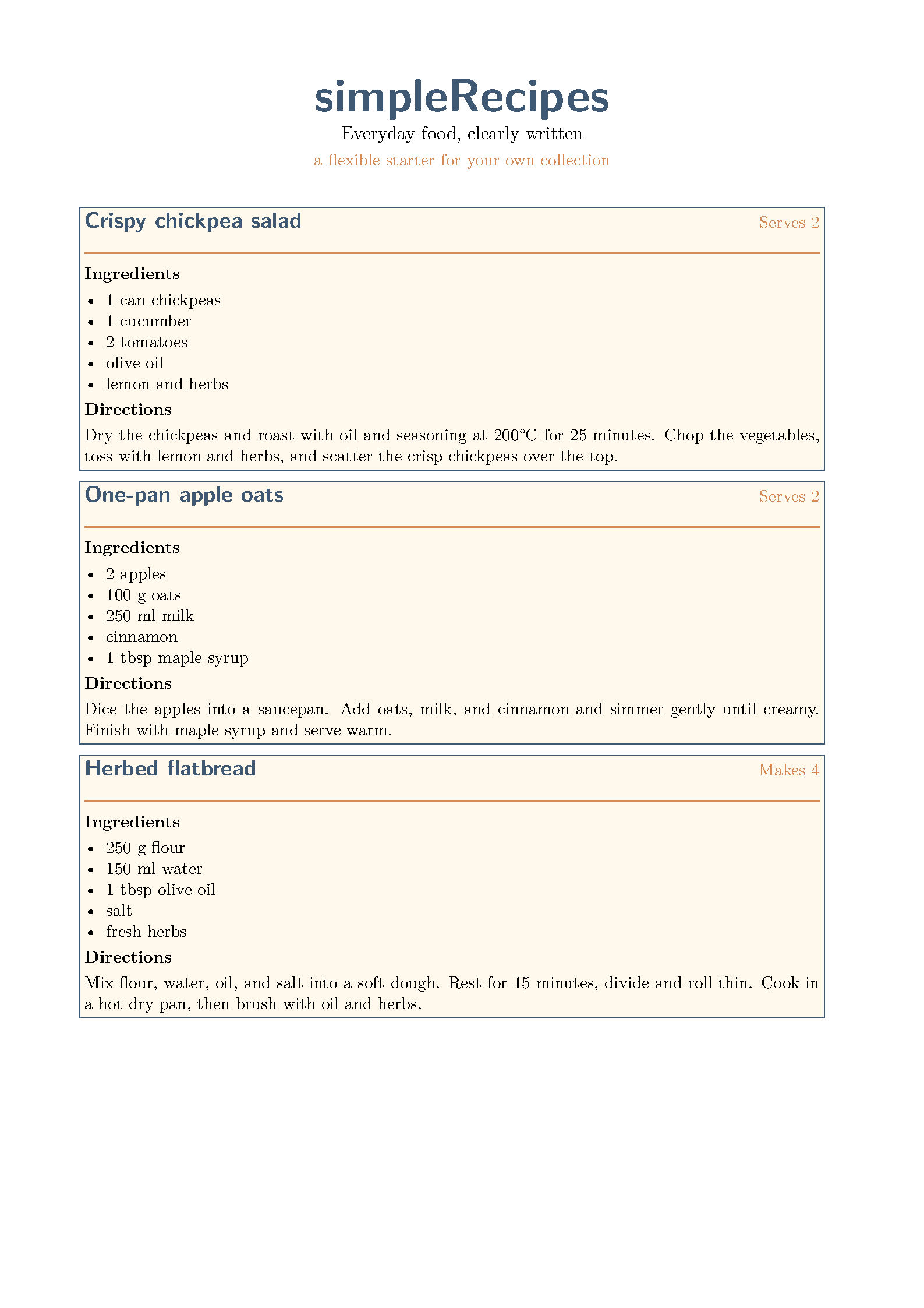 First page of simpleRecipes