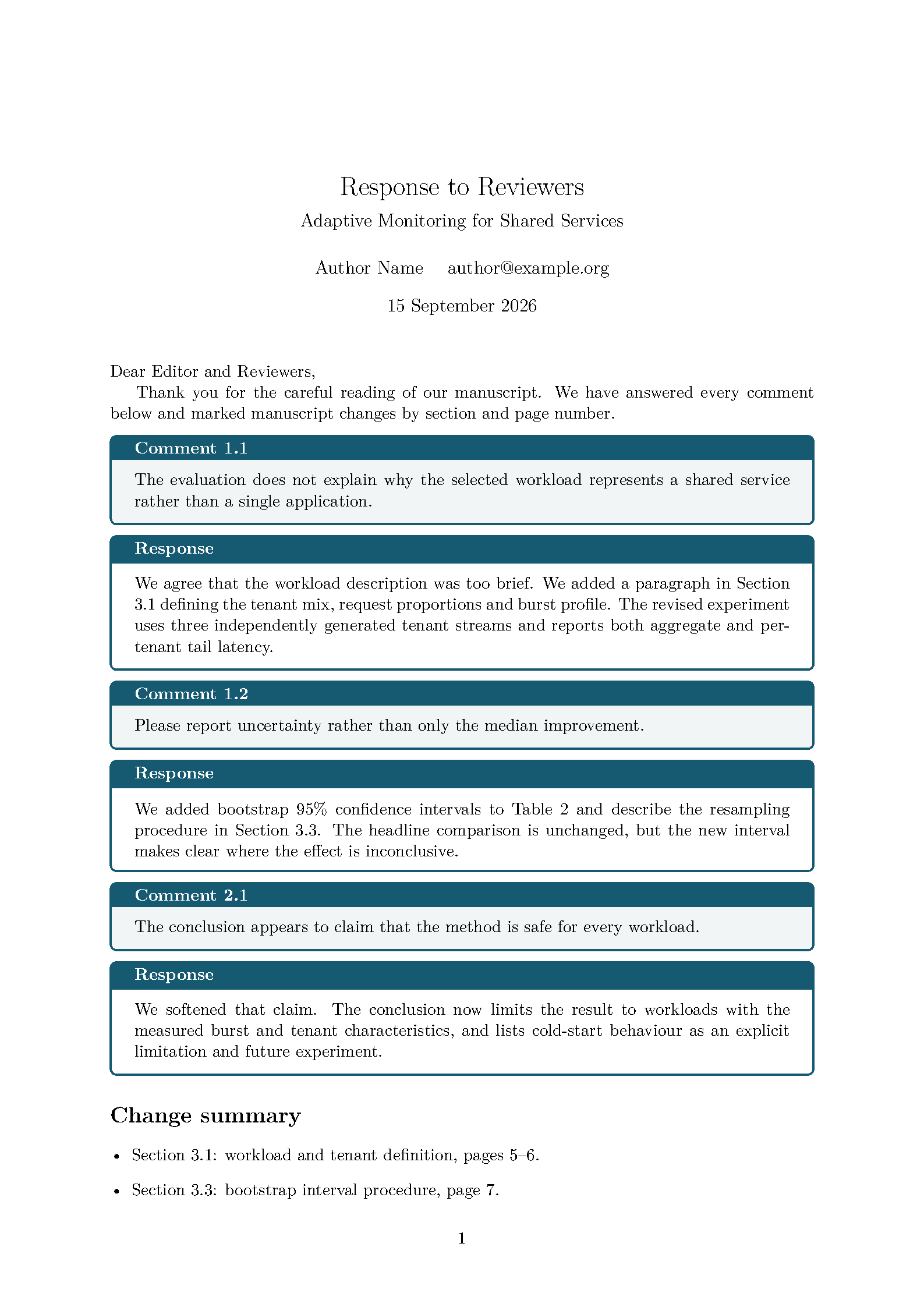 First page of the Simple Response Letter template